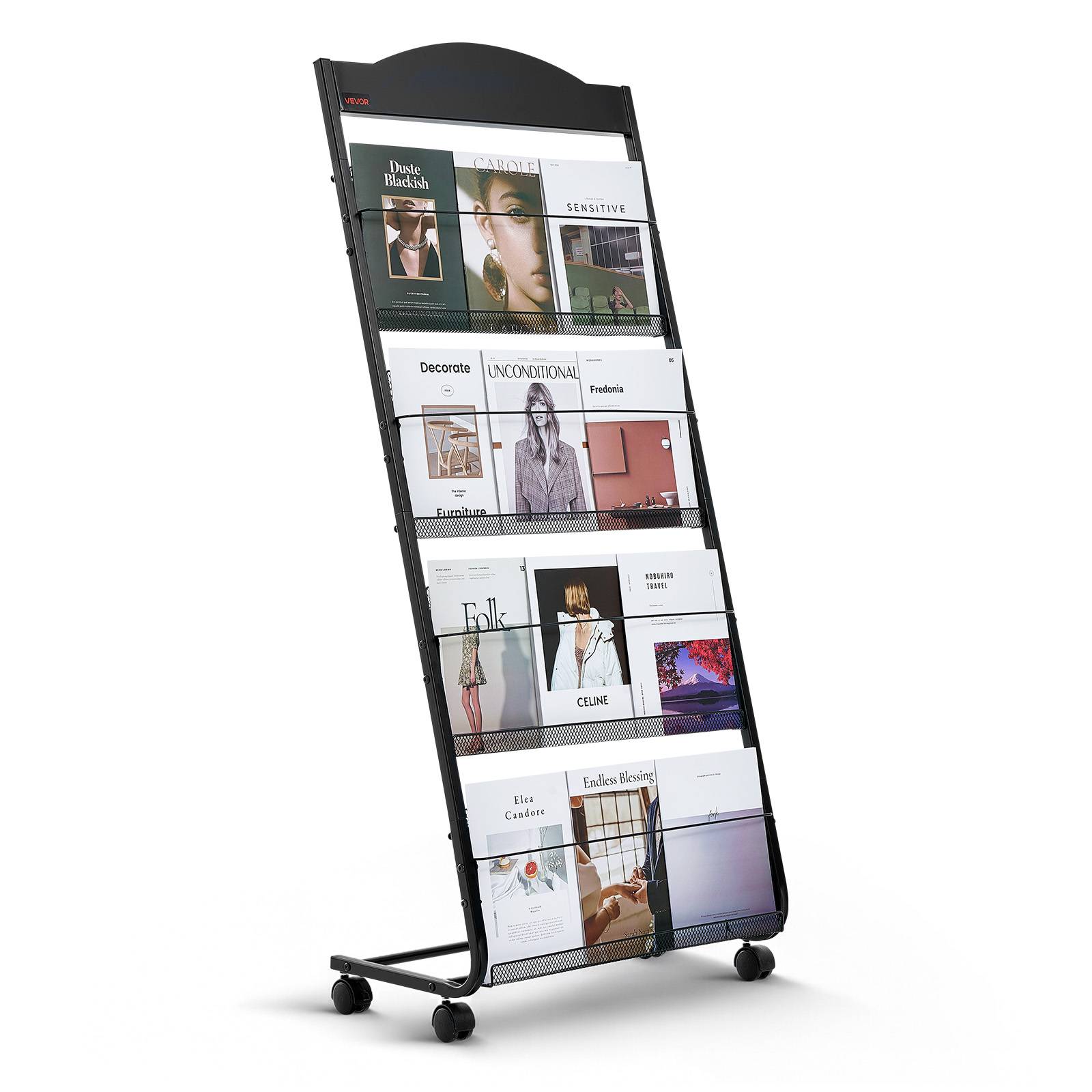VEVOR Présentoir à brochures 4 niveaux sur pied avec roulettes pour magazines - Image 1