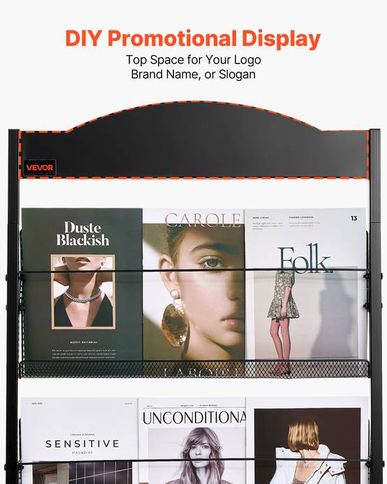VEVOR Présentoir à brochures 4 niveaux sur pied avec roulettes pour magazines - Image 5