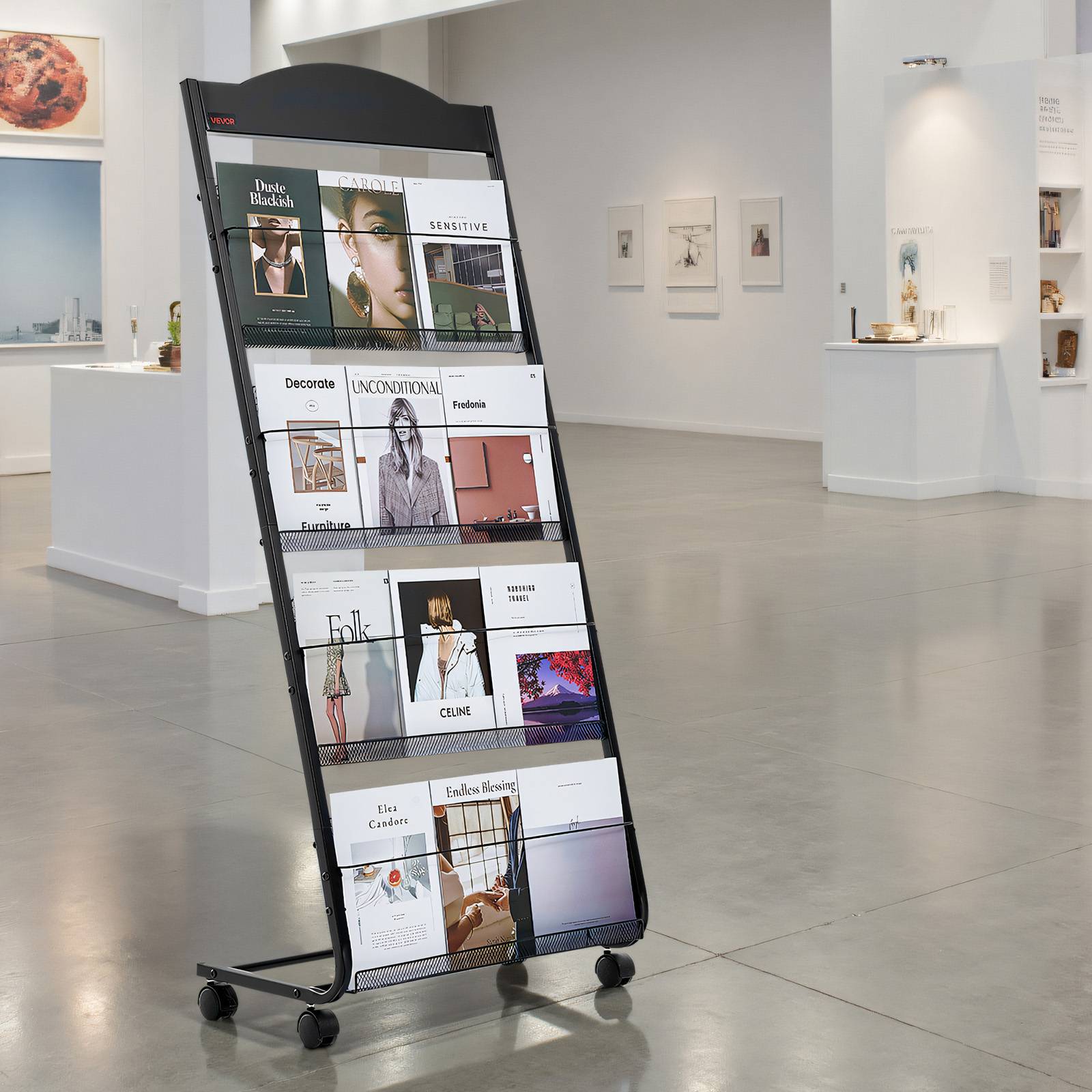 VEVOR Présentoir à brochures 4 niveaux sur pied avec roulettes pour magazines - Image 8