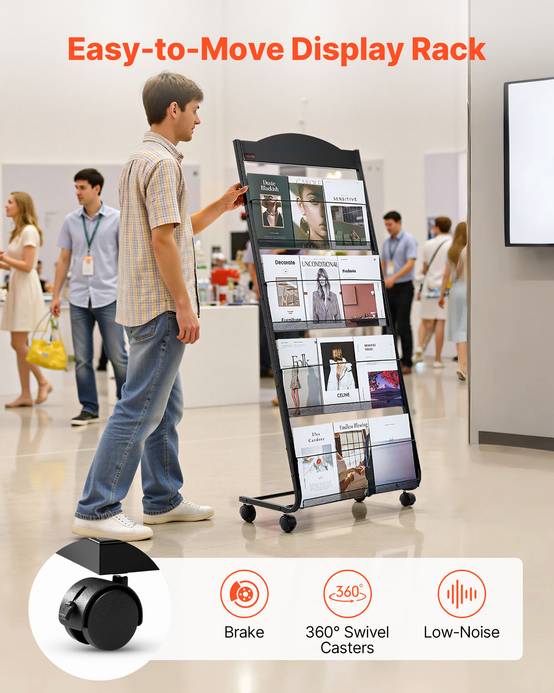 VEVOR Présentoir à brochures 4 niveaux sur pied avec roulettes pour magazines - Image 4