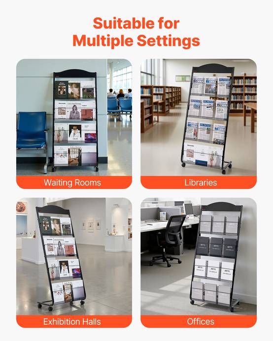 VEVOR Présentoir à brochures 4 niveaux sur pied avec roulettes pour magazines - Image 6