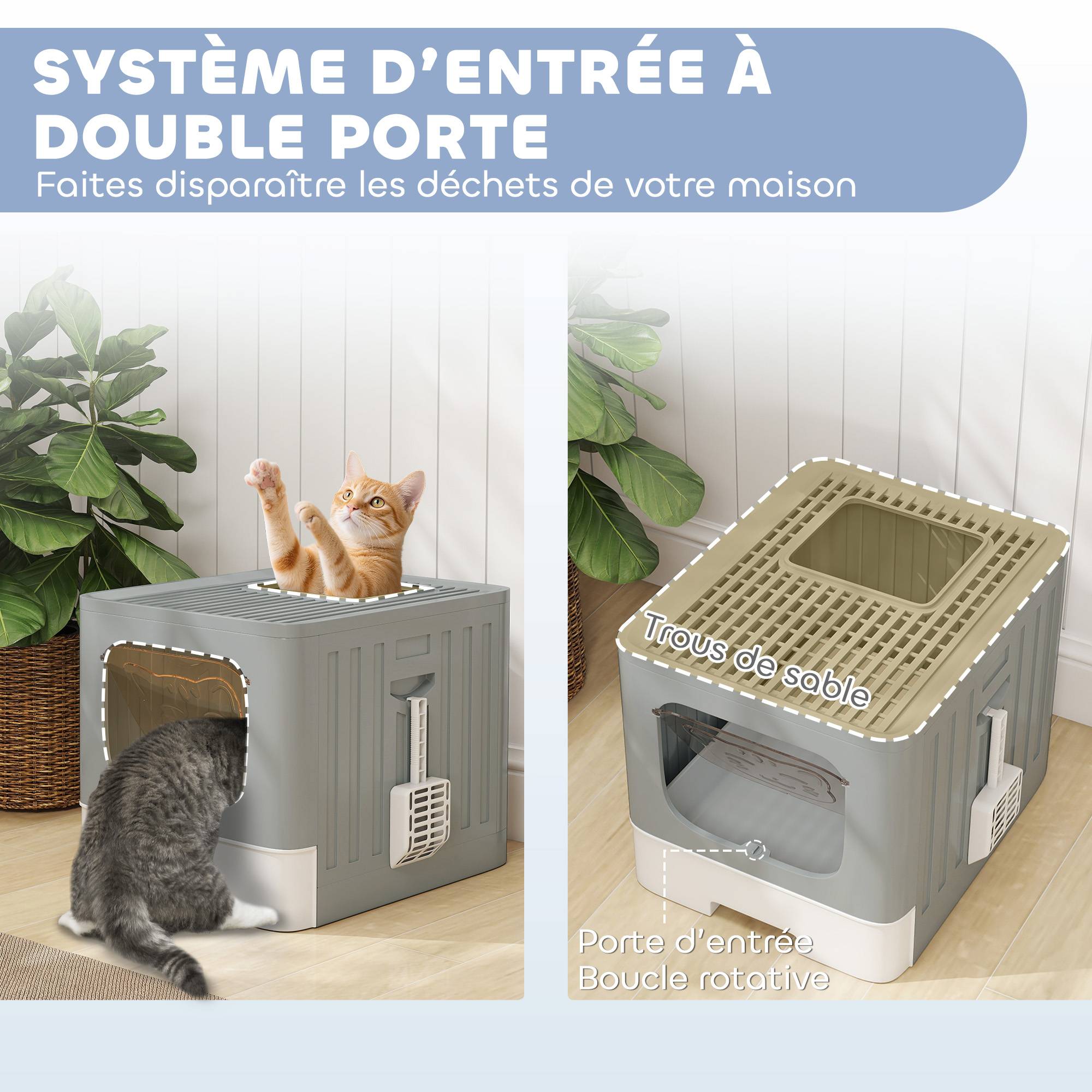 ComfortXL - Bac à litière fermé pour chat en polypropylène 48 x 38 x 38,5 cm gris avec tiroir coulissant et pelle - Image 7