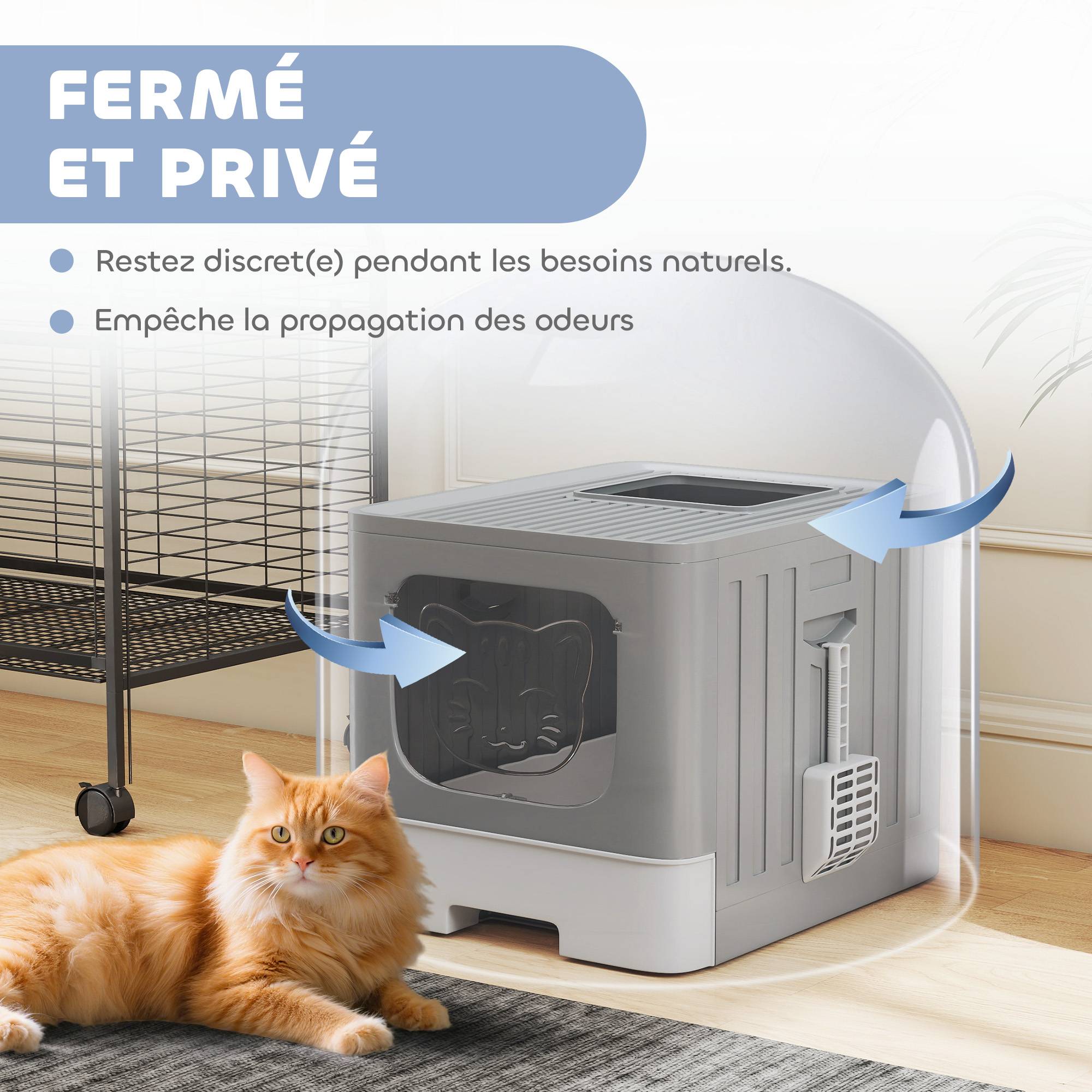 ComfortXL - Bac à litière fermé pour chat en polypropylène 48 x 38 x 38,5 cm gris avec tiroir coulissant et pelle - Image 5