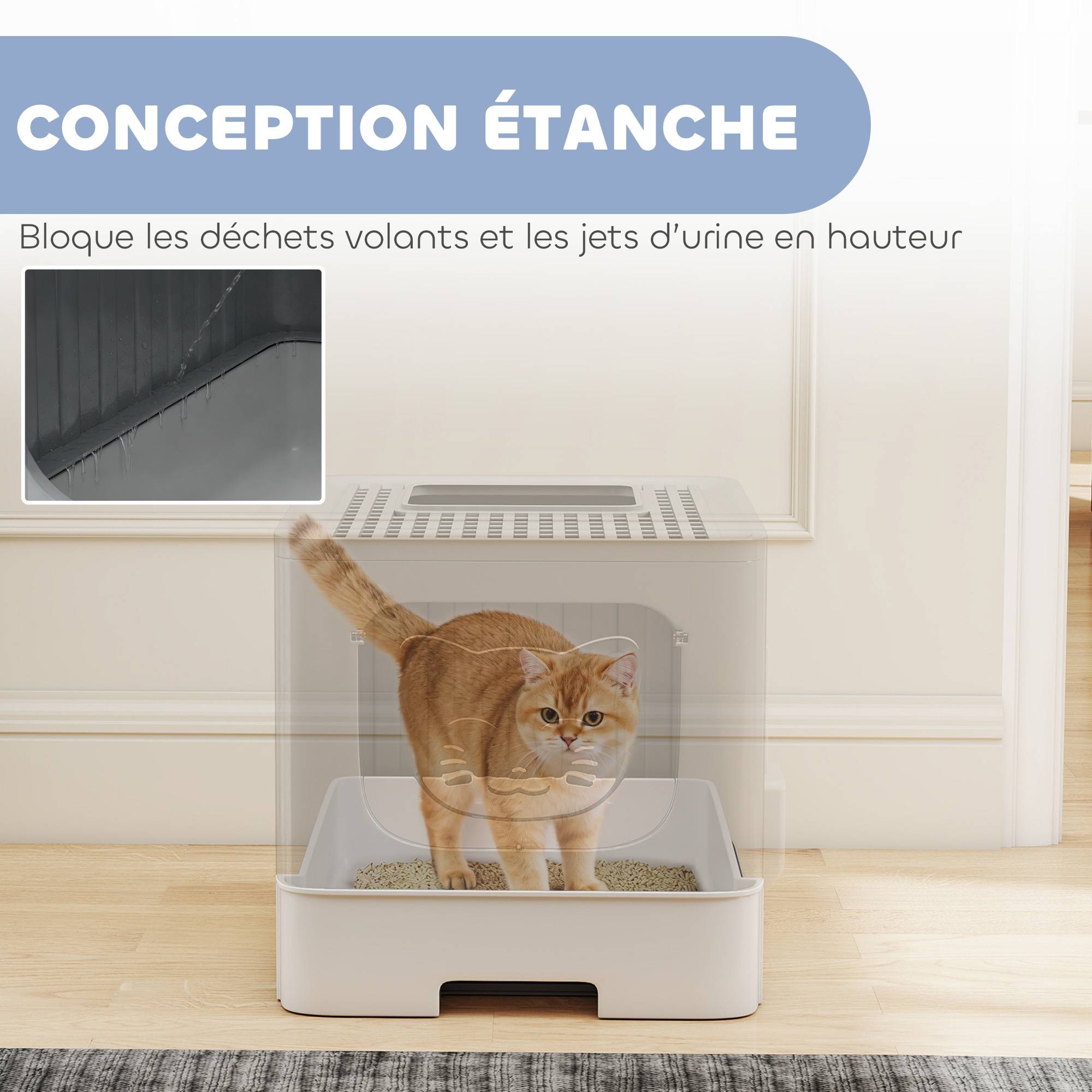 ComfortXL - Bac à litière fermé pour chat en polypropylène 48 x 38 x 38,5 cm gris avec tiroir coulissant et pelle - Image 6