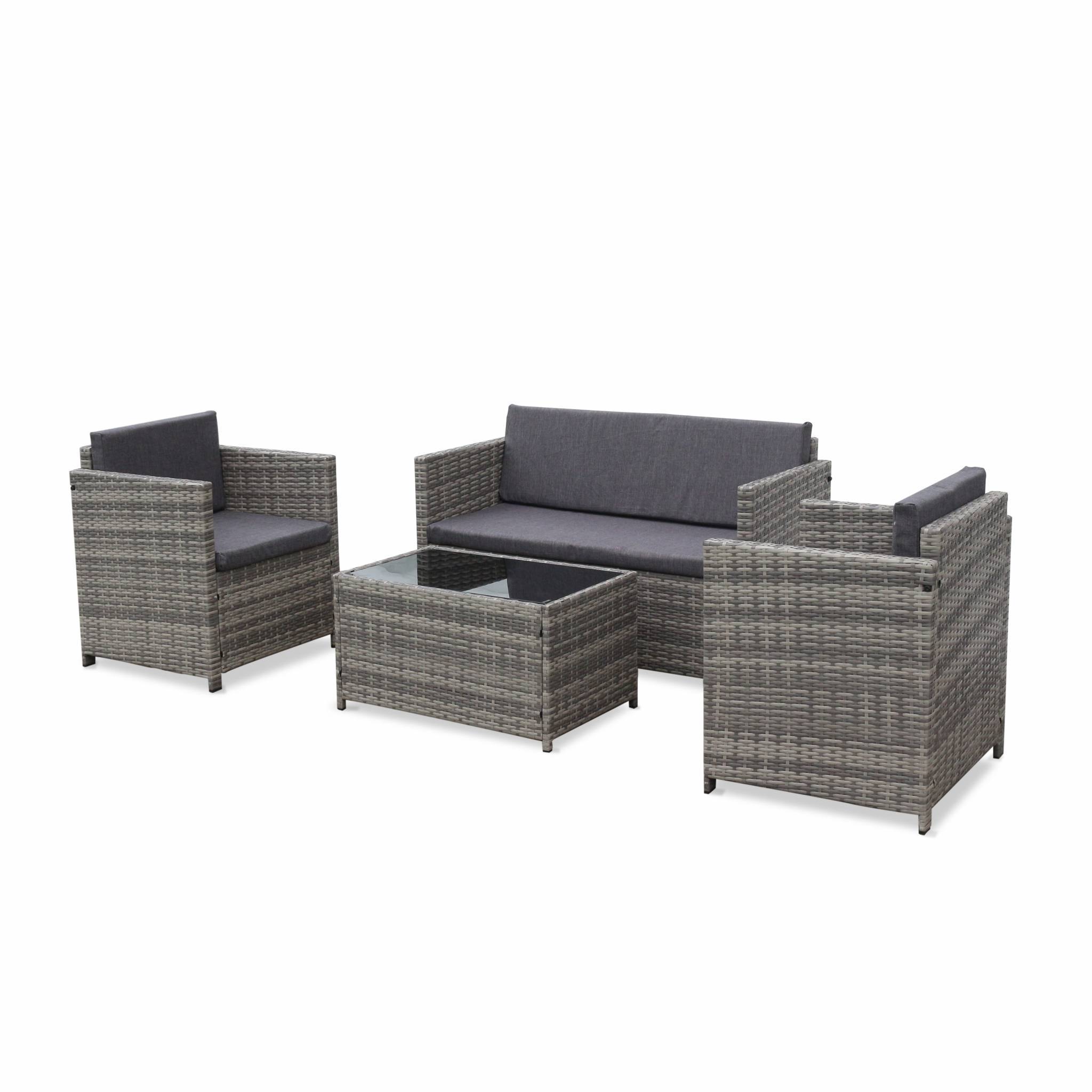 Salon de jardin en résine tressée - Perugia - Nuances de gris. Coussins gris - 4 places - 1 canapé. 2 fauteuils. une table basse | sweeek - Image 2