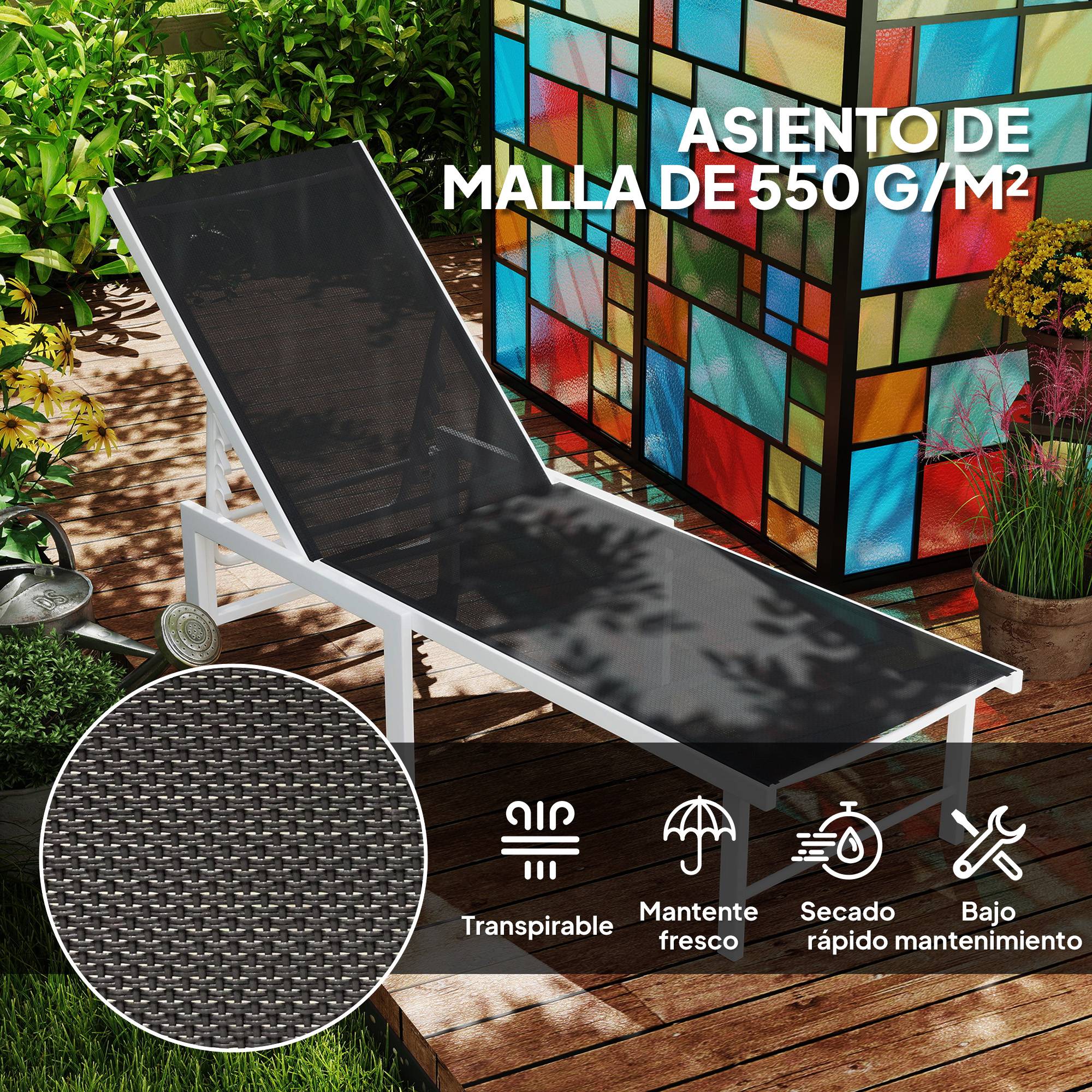 Sans Marque - Tumbona Reclinable de Jardín Extérieur avec Ruedas Respaldo Réglable en 5 Posiciones y Marco de Acero 166x60x84 cm Gris - Image 7
