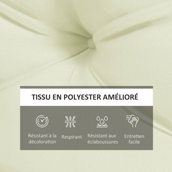 Outsunny - Lot 2 coussins assise dossier pour banc jardin, banquette, palette 2 places 120x80x12cm polyester crème - OUTSUNNY - Image 3