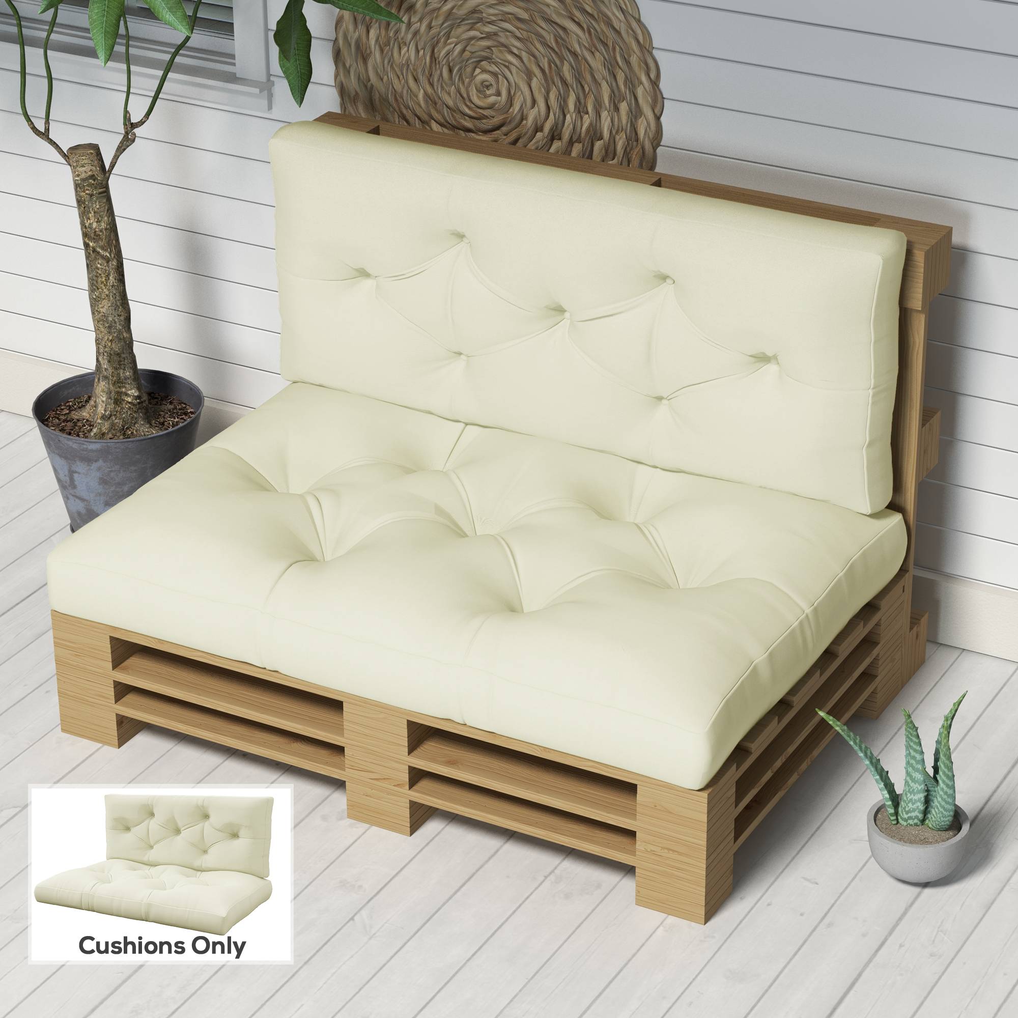 Outsunny - Lot 2 coussins assise dossier pour banc jardin, banquette, palette 2 places 120x80x12cm polyester crème - OUTSUNNY - Image 2