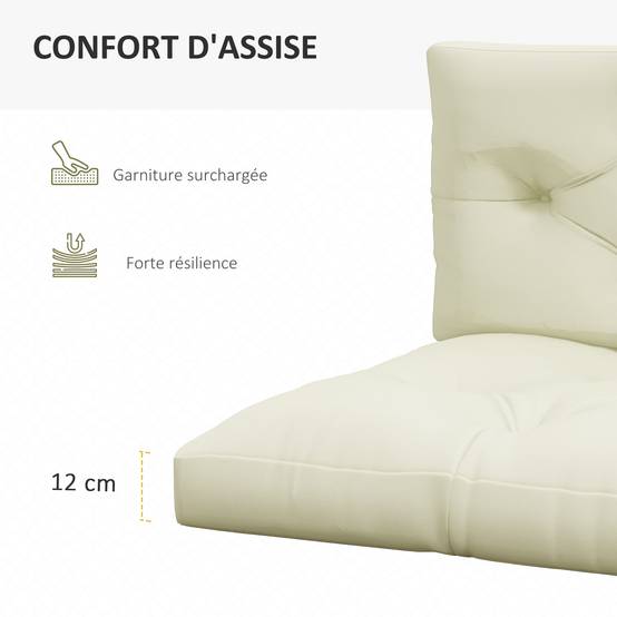 Outsunny - Lot 2 coussins assise dossier pour banc jardin, banquette, palette 2 places 120x80x12cm polyester crème - OUTSUNNY - Image 4