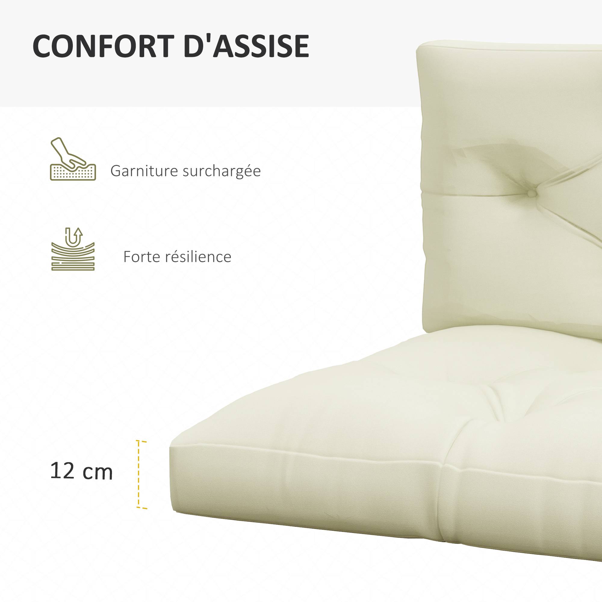 Outsunny - Lot 2 coussins assise dossier pour banc jardin, banquette, palette 2 places 120x80x12cm polyester crème - OUTSUNNY - Image 4