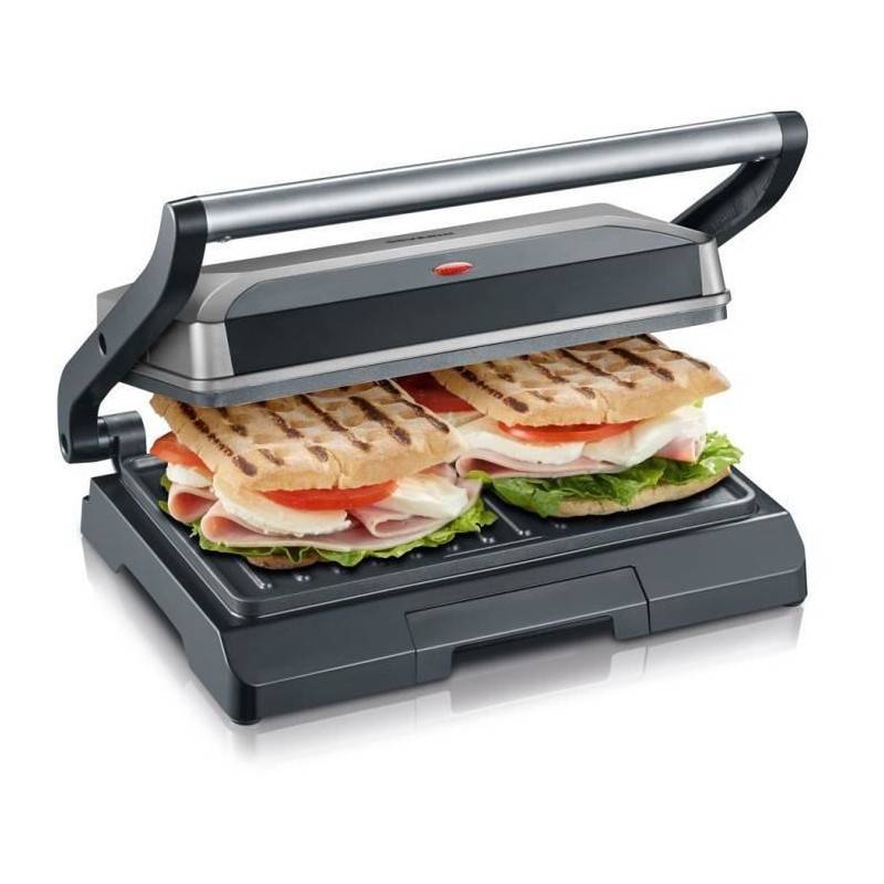 Severin - Severin Kg2394 Gril Multifonction Compact : Viande - Paninis - Legumes - Plaques Anti-adhesives 23x14 -5 Cm - Recuperateur De Gr - Imagen 4