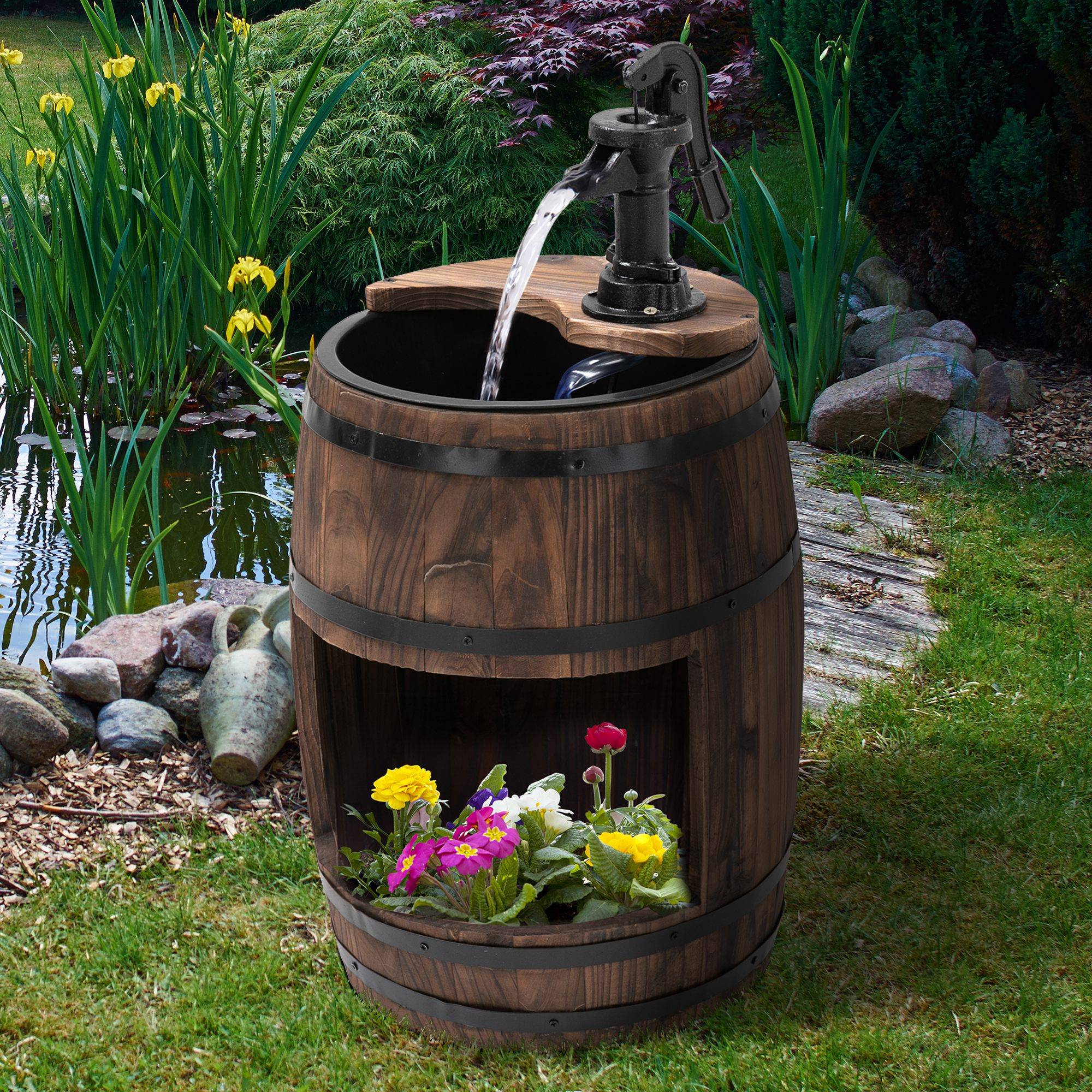 Fontaine de jardin bois de sapin brun foncé 27 x 27 x 59 cm - PANGIVO - Image 3