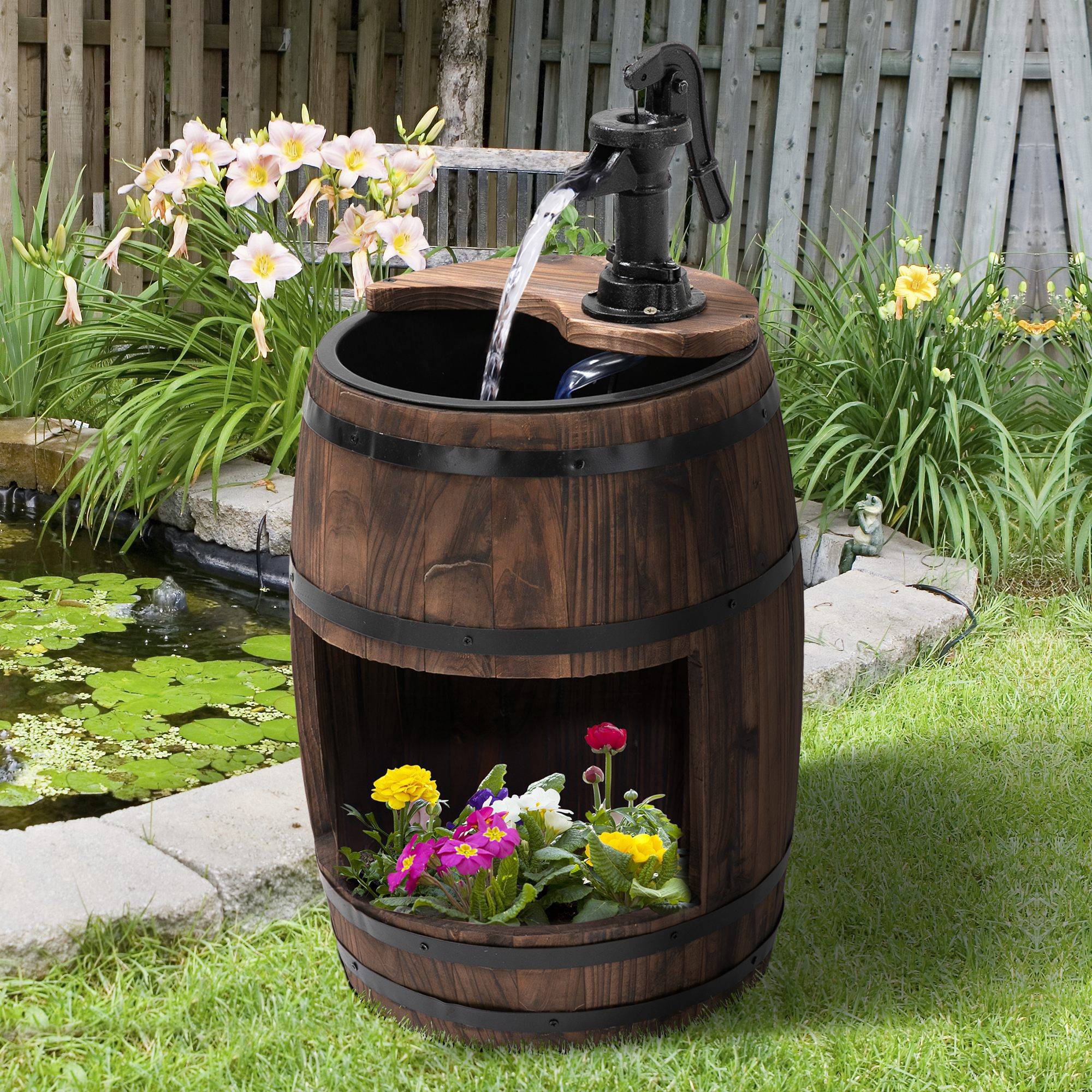 Fontaine de jardin bois de sapin brun foncé 27 x 27 x 59 cm - PANGIVO - Image 4
