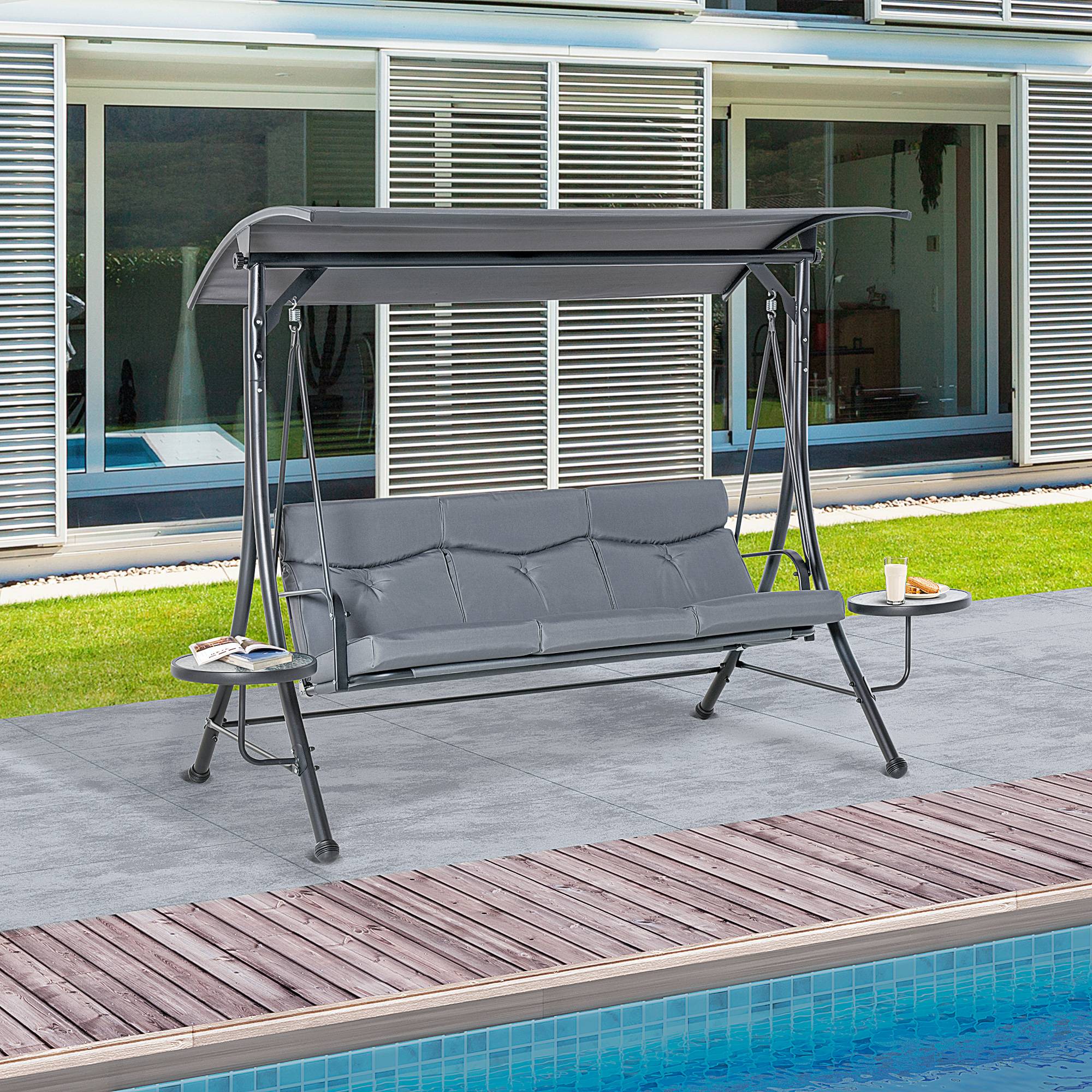 Balancelle de jardin 3 places Acier pour terrasse Toit réglable et tablettes 271x125x172 Gris - ComfortXL Outdoor Living - Image 4