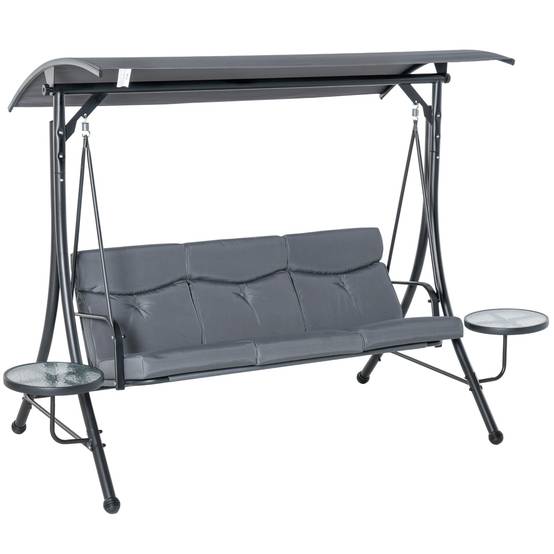 Balancelle de jardin 3 places Acier pour terrasse Toit réglable et tablettes 271x125x172 Gris - ComfortXL Outdoor Living - Image 2