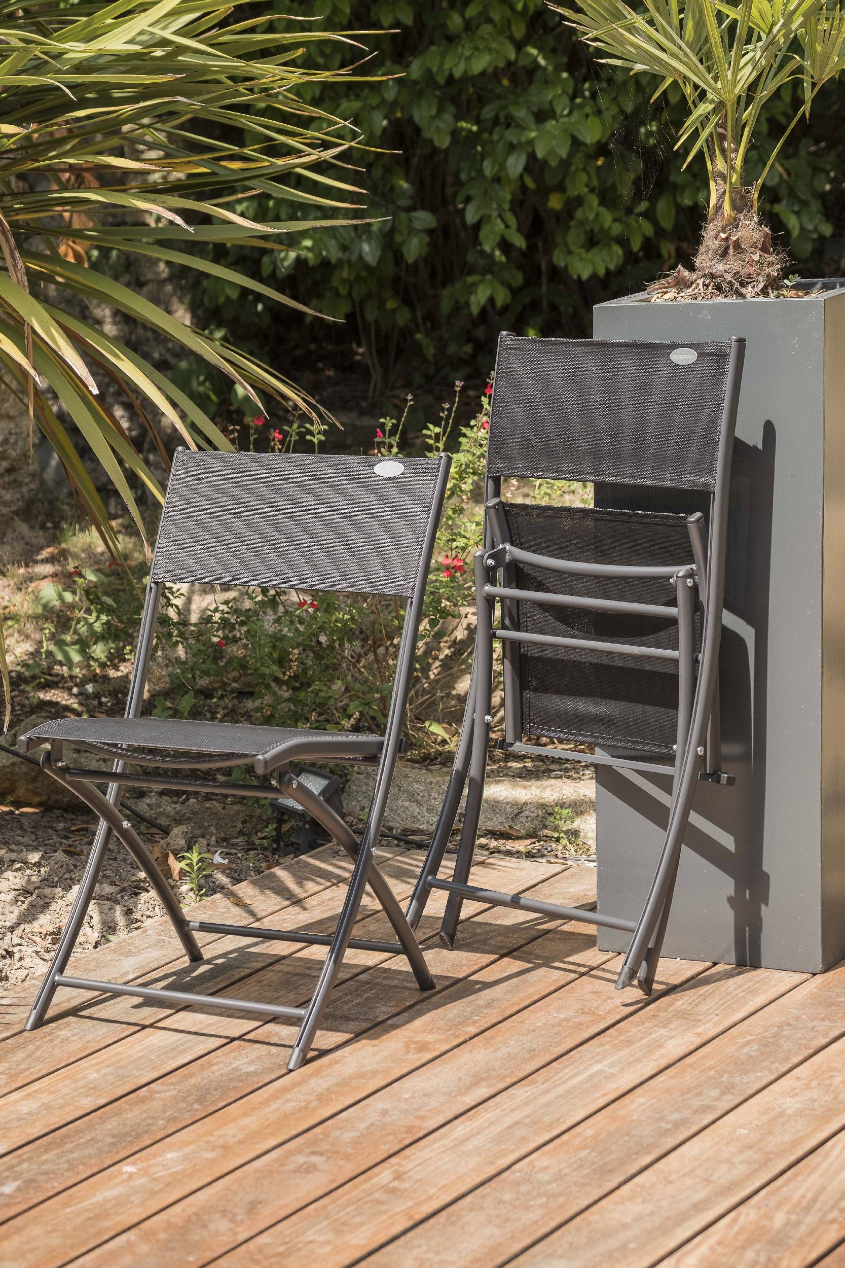 Dcb Garden - Lot de 6 chaises en aluminium et toile plastifiéee - Gris anthracite - C43 - Image 2