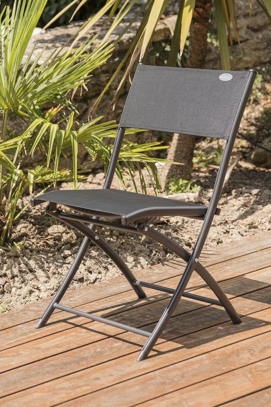 Dcb Garden - Lot de 6 chaises en aluminium et toile plastifiéee - Gris anthracite - C43 - Image 1