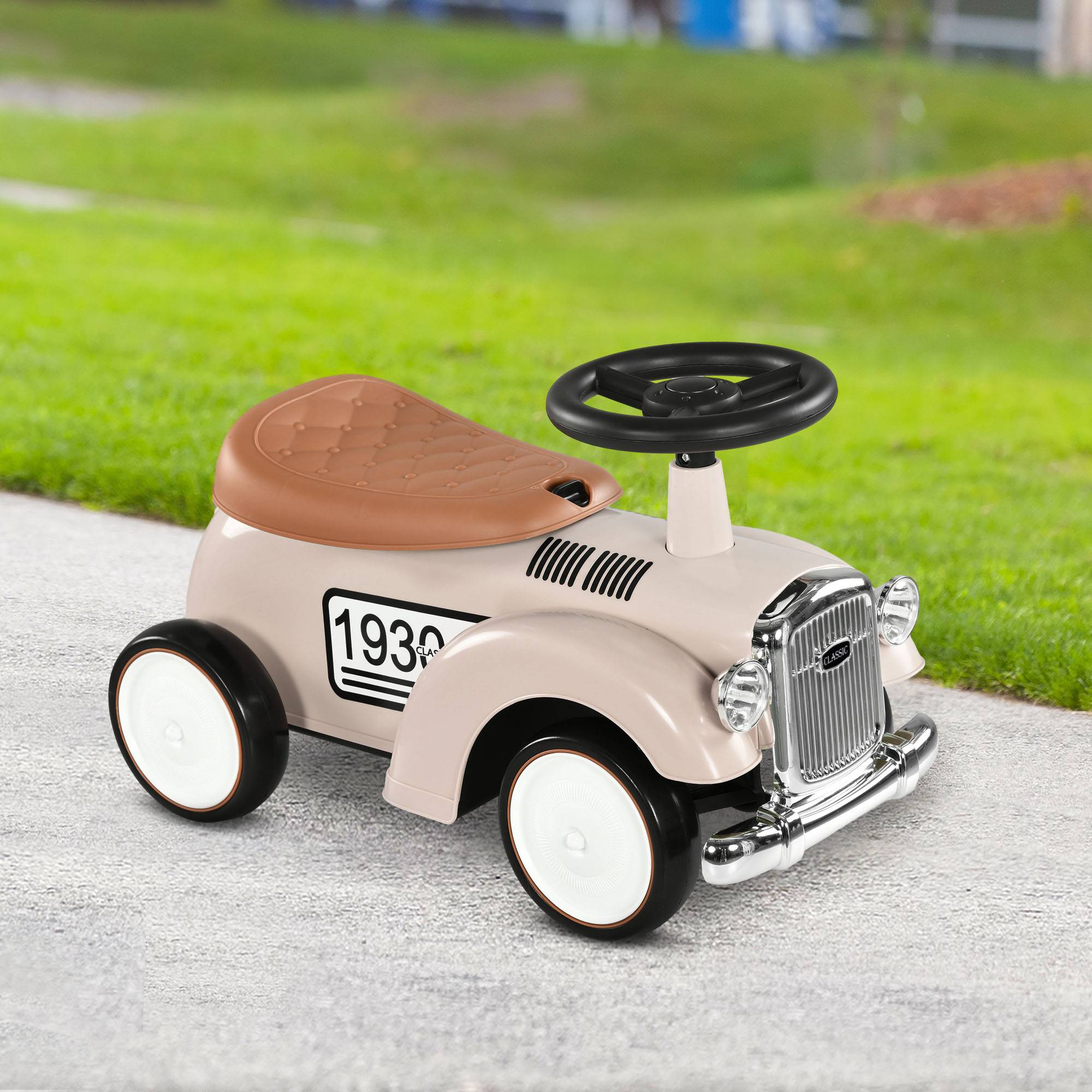 Voiture crème électrique klaxon rangement volant 58x27x35cm 12-36 mois - Image 4