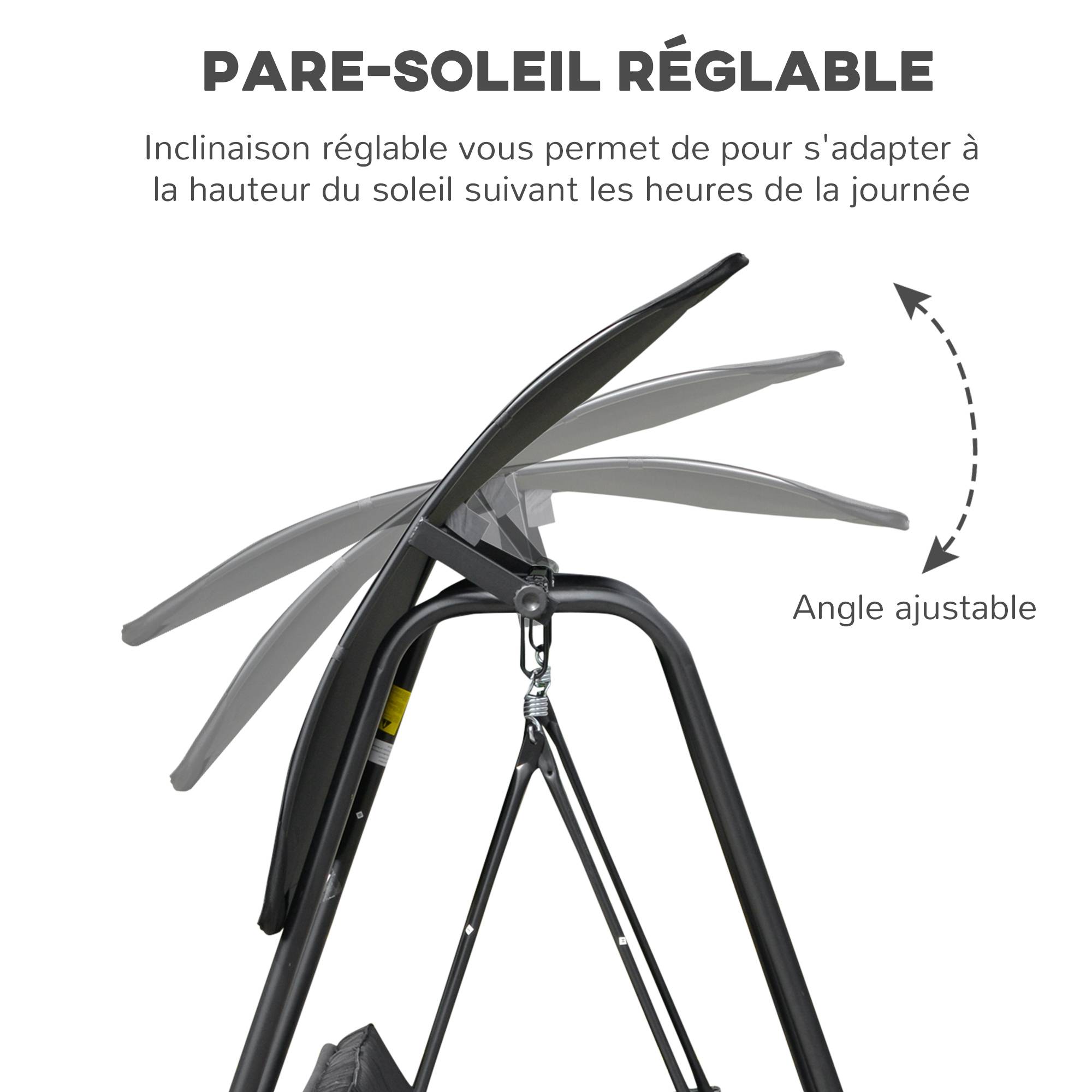 Outsunny - Balancelle de jardin 3 places auvent inclinaison réglable coussins assise et dossier résine tressée grise acier époxy polyester noir - Outsunny - Imagen 5