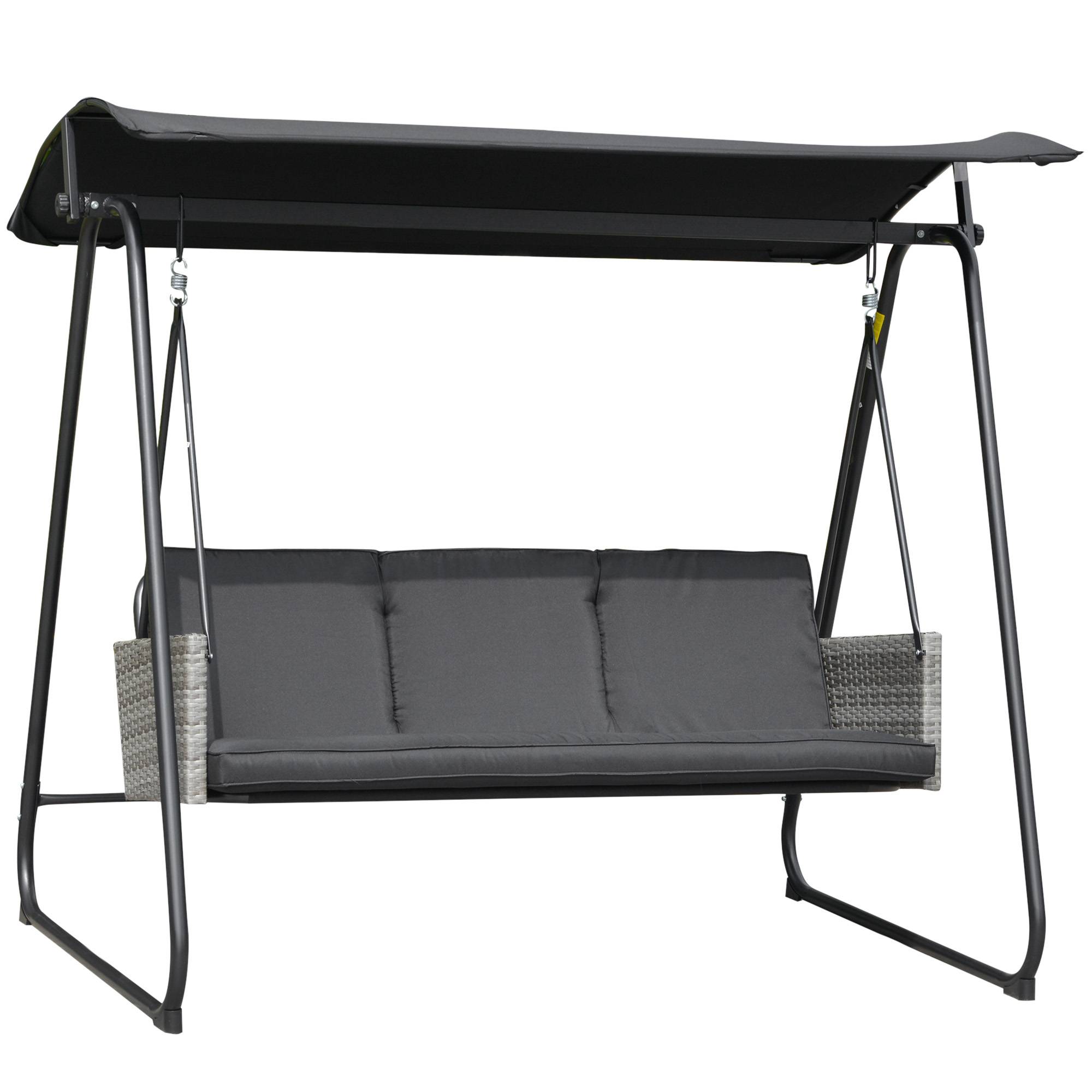 Outsunny - Balancelle de jardin 3 places auvent inclinaison réglable coussins assise et dossier résine tressée grise acier époxy polyester noir - Outsunny - Imagen 1