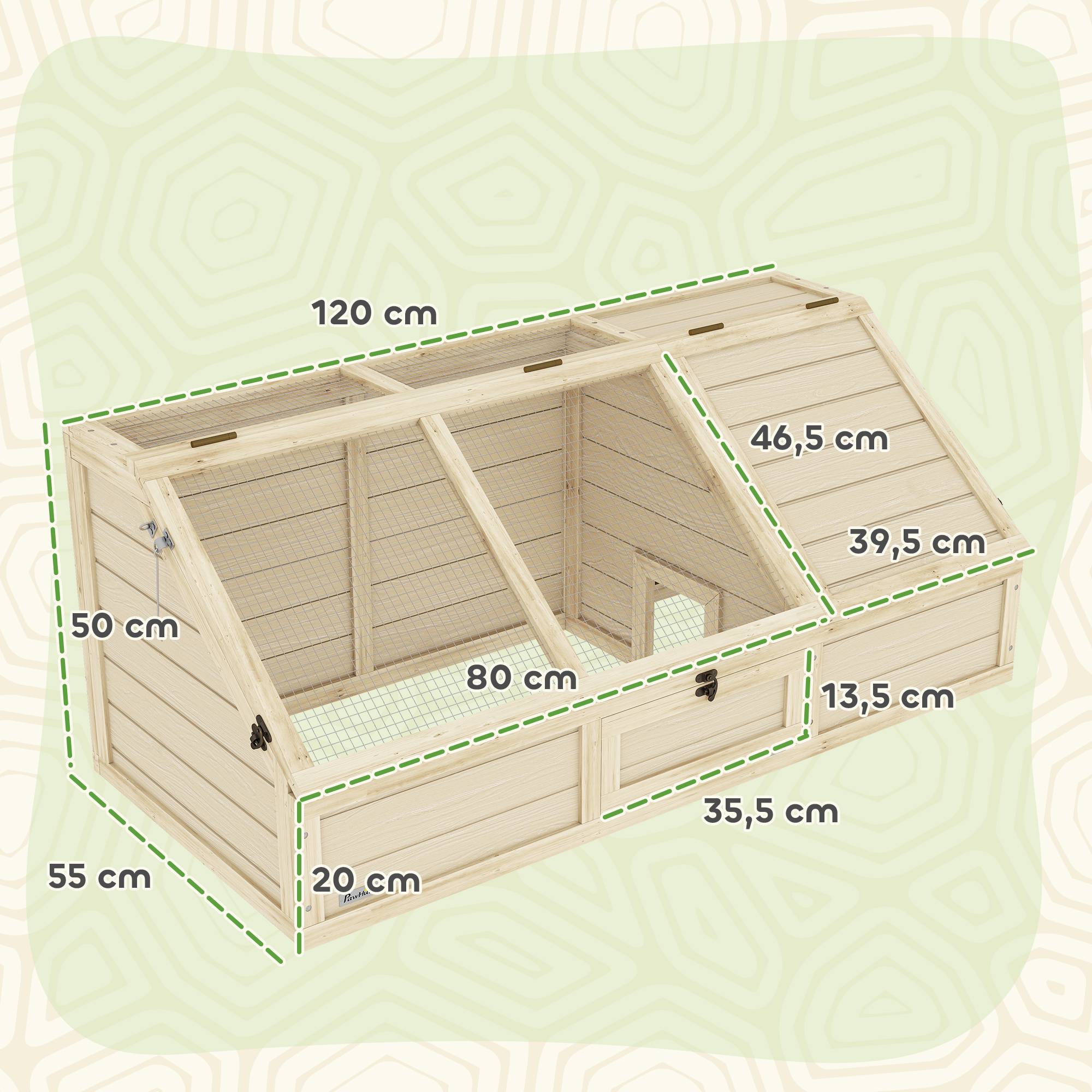 ComfortXL - Enclos tortue bois de sapin naturel 120 x 55 x 20/50 cm extérieur sans fond sécurisé pour tortues et lapins - Image 3
