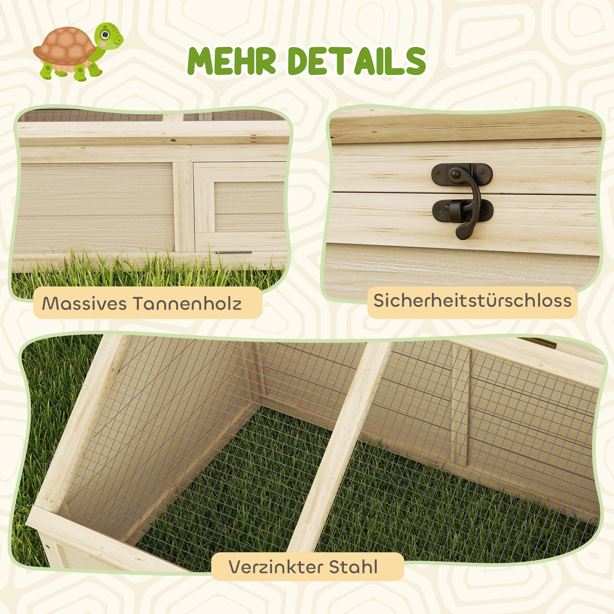 ComfortXL - Enclos tortue bois de sapin naturel 120 x 55 x 20/50 cm extérieur sans fond sécurisé pour tortues et lapins - Image 8