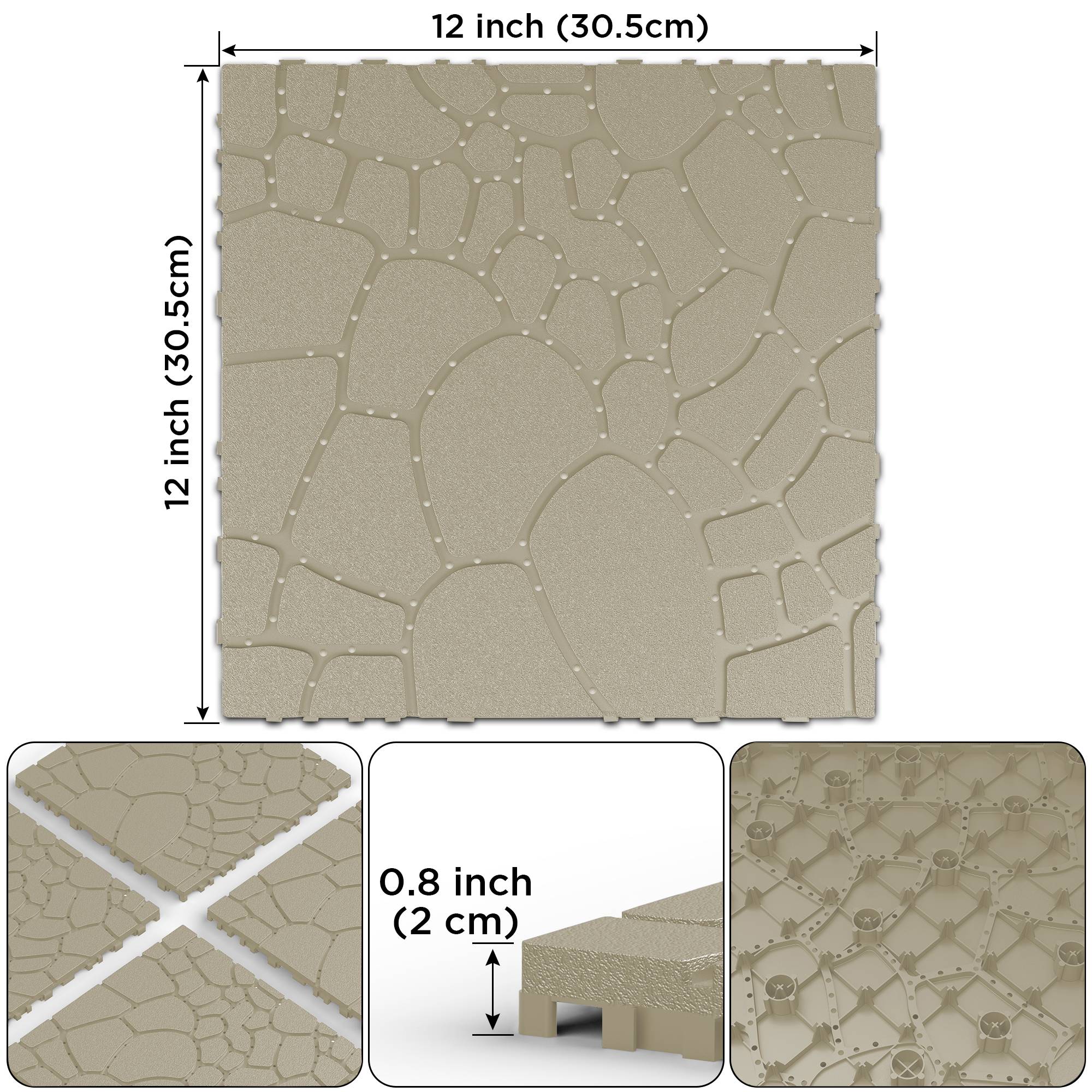 Dalles de terrasse clipsables aspect pierre PP balcon piscine 30,5x30,5cm beige lot de 44 - ComfortXL Outdoor Living - Image 3