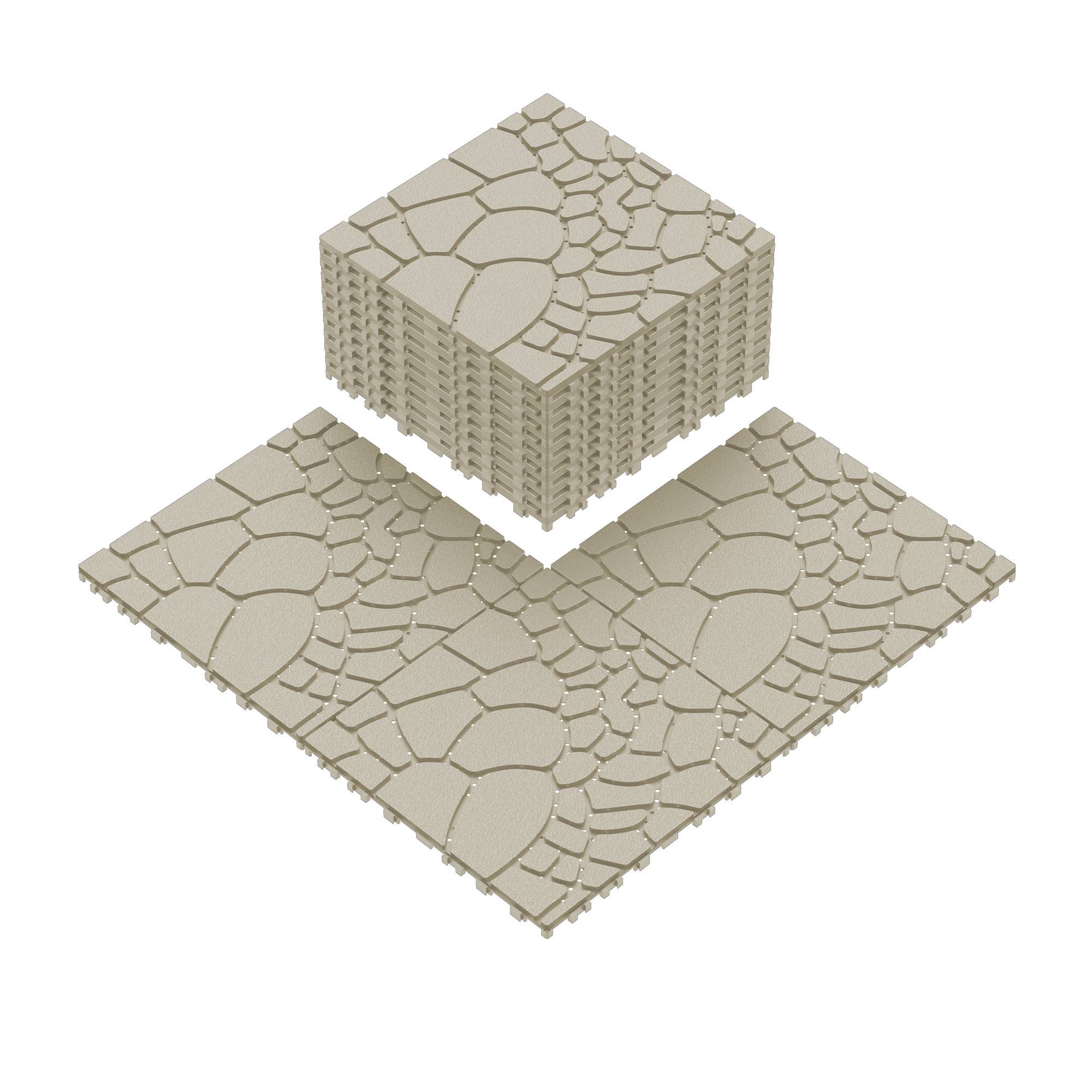 Dalles de terrasse clipsables aspect pierre PP balcon piscine 30,5x30,5cm beige lot de 44 - ComfortXL Outdoor Living
