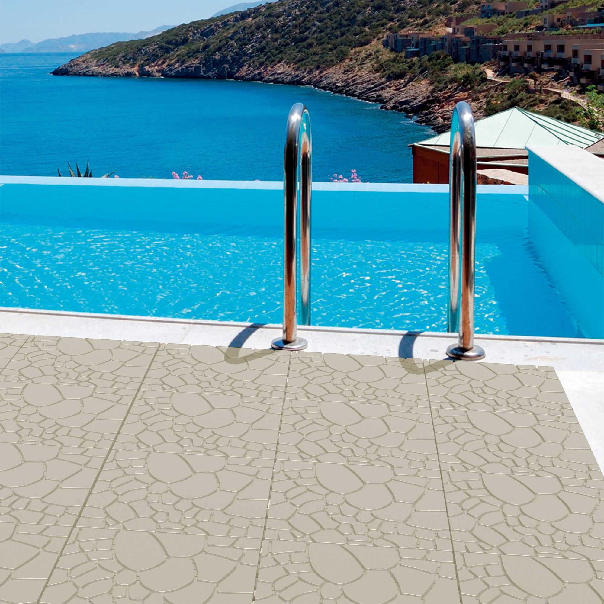 Dalles de terrasse clipsables aspect pierre PP balcon piscine 30,5x30,5cm beige lot de 44 - ComfortXL Outdoor Living - Image 6