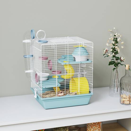 Cage hamster métal plastique 3 niveaux avec tubes ludiques 34x27x41cm Gris - ComfortXL Outdoor Living - Image 3