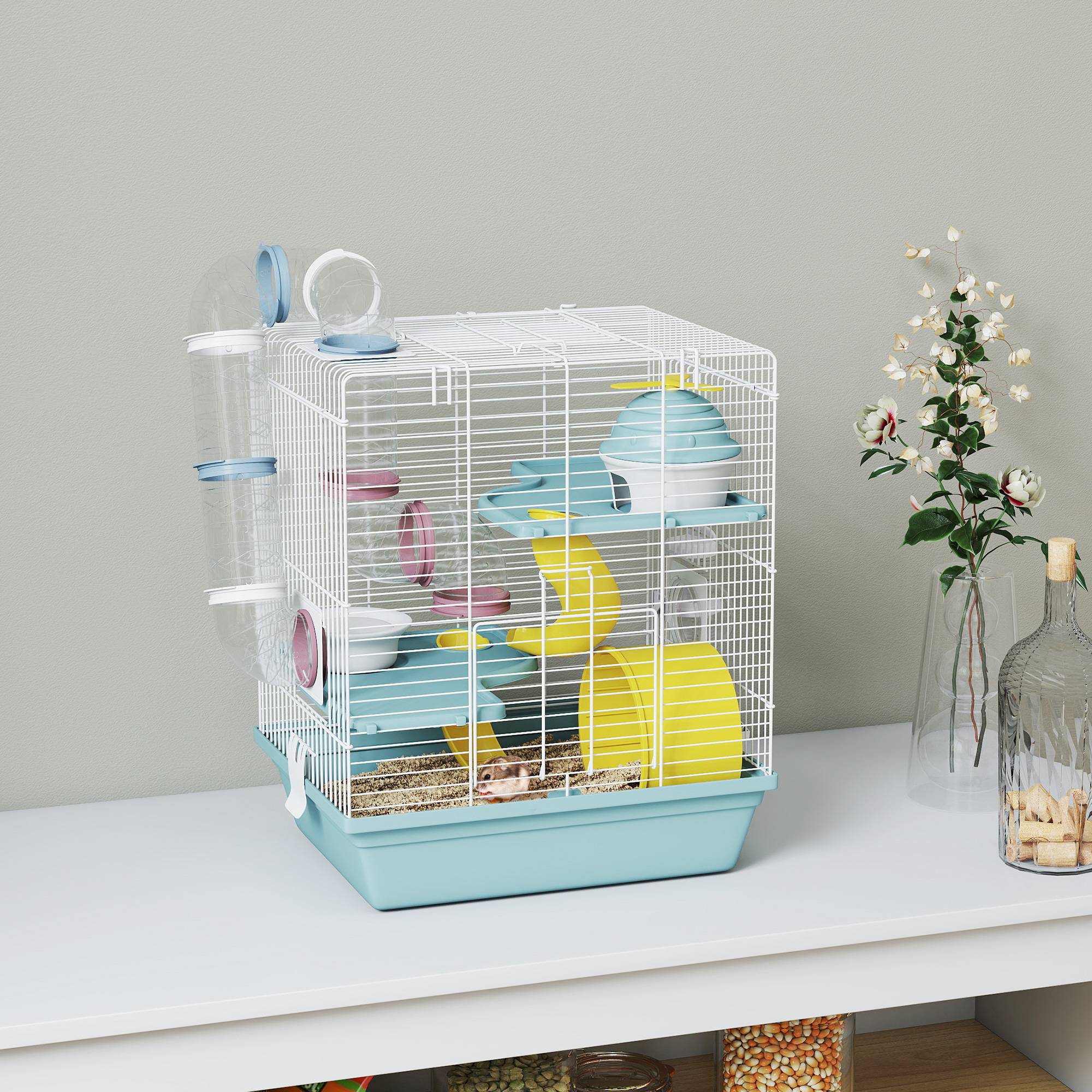 Cage hamster métal plastique 3 niveaux avec tubes ludiques 34x27x41cm Gris - ComfortXL Outdoor Living - Image 3