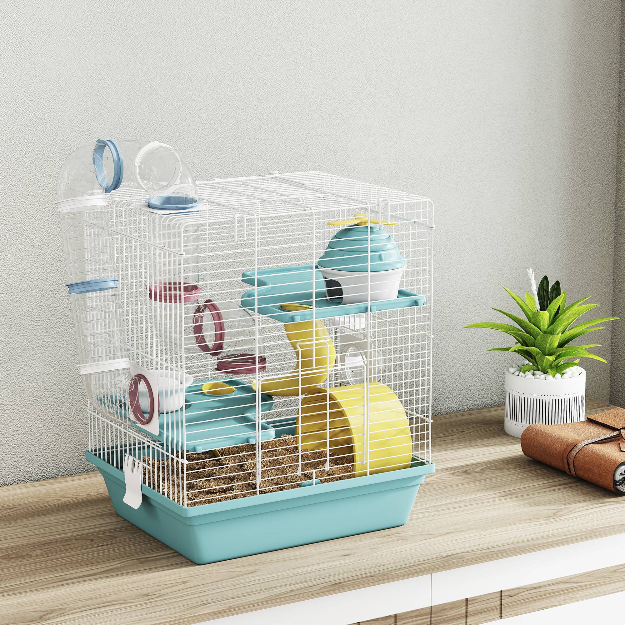 Cage hamster métal plastique 3 niveaux avec tubes ludiques 34x27x41cm Gris - ComfortXL Outdoor Living - Image 10