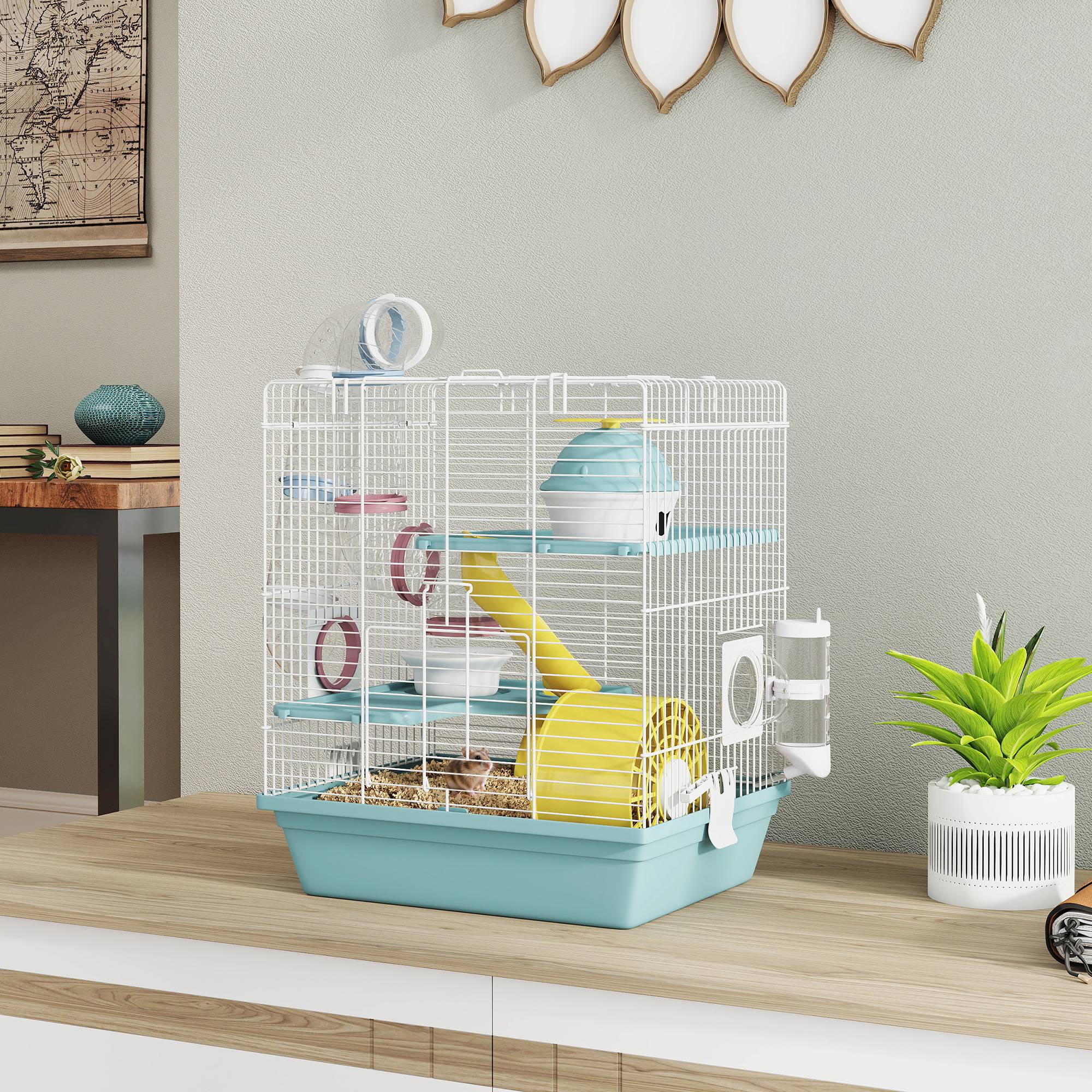 Cage hamster métal plastique 3 niveaux avec tubes ludiques 34x27x41cm Gris - ComfortXL Outdoor Living - Image 4