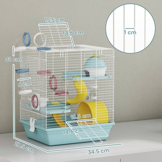 Cage hamster métal plastique 3 niveaux avec tubes ludiques 34x27x41cm Gris - ComfortXL Outdoor Living - Image 5