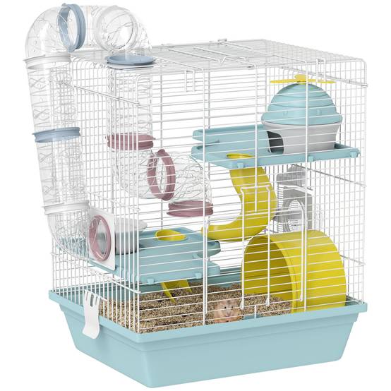 Cage hamster métal plastique 3 niveaux avec tubes ludiques 34x27x41cm Gris - ComfortXL Outdoor Living - Image 1