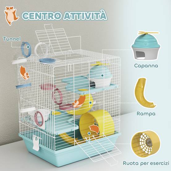 Cage hamster métal plastique 3 niveaux avec tubes ludiques 34x27x41cm Gris - ComfortXL Outdoor Living - Image 7