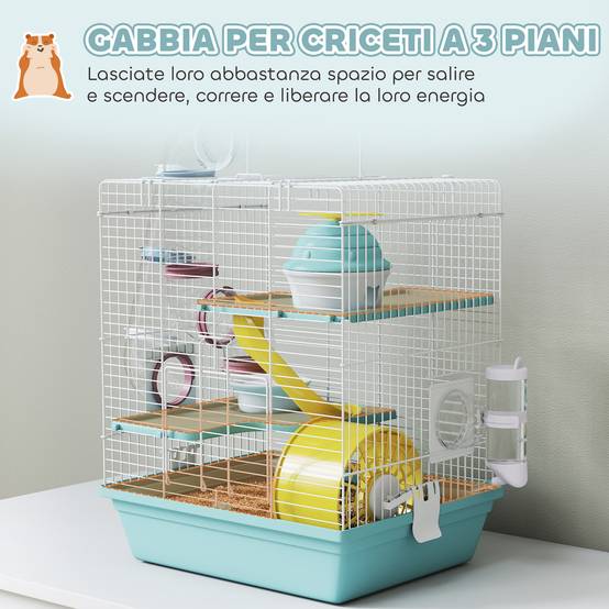 Cage hamster métal plastique 3 niveaux avec tubes ludiques 34x27x41cm Gris - ComfortXL Outdoor Living - Image 6