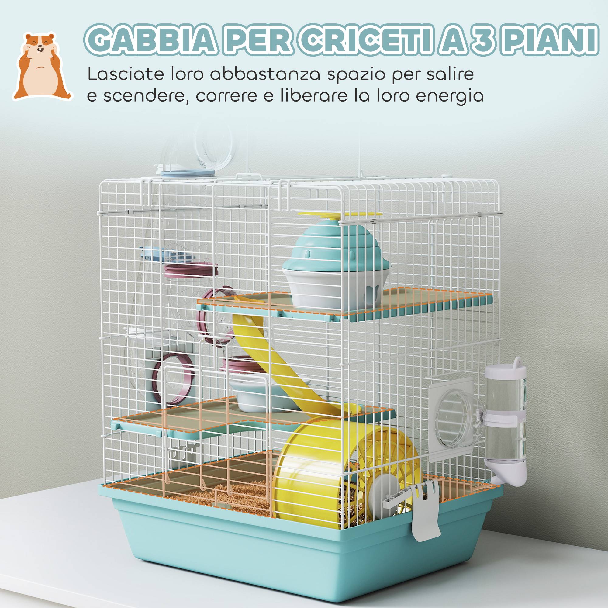 Cage hamster métal plastique 3 niveaux avec tubes ludiques 34x27x41cm Gris - ComfortXL Outdoor Living - Image 6