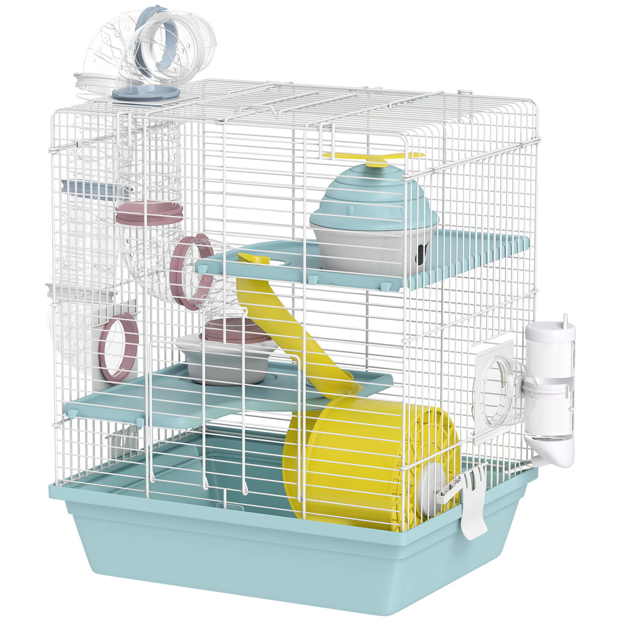 Cage hamster métal plastique 3 niveaux avec tubes ludiques 34x27x41cm Gris - ComfortXL Outdoor Living - Image 2