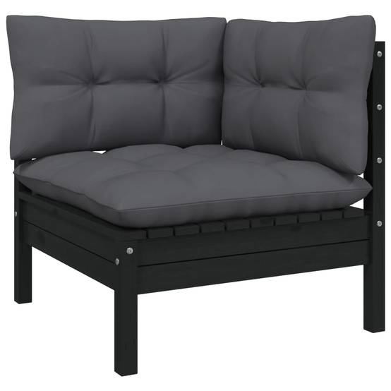 Helloshop26 - Salon de jardin meuble d'extérieur ensemble de mobilier 12 pièces avec coussins noir bois de pin massif - Imagen 2