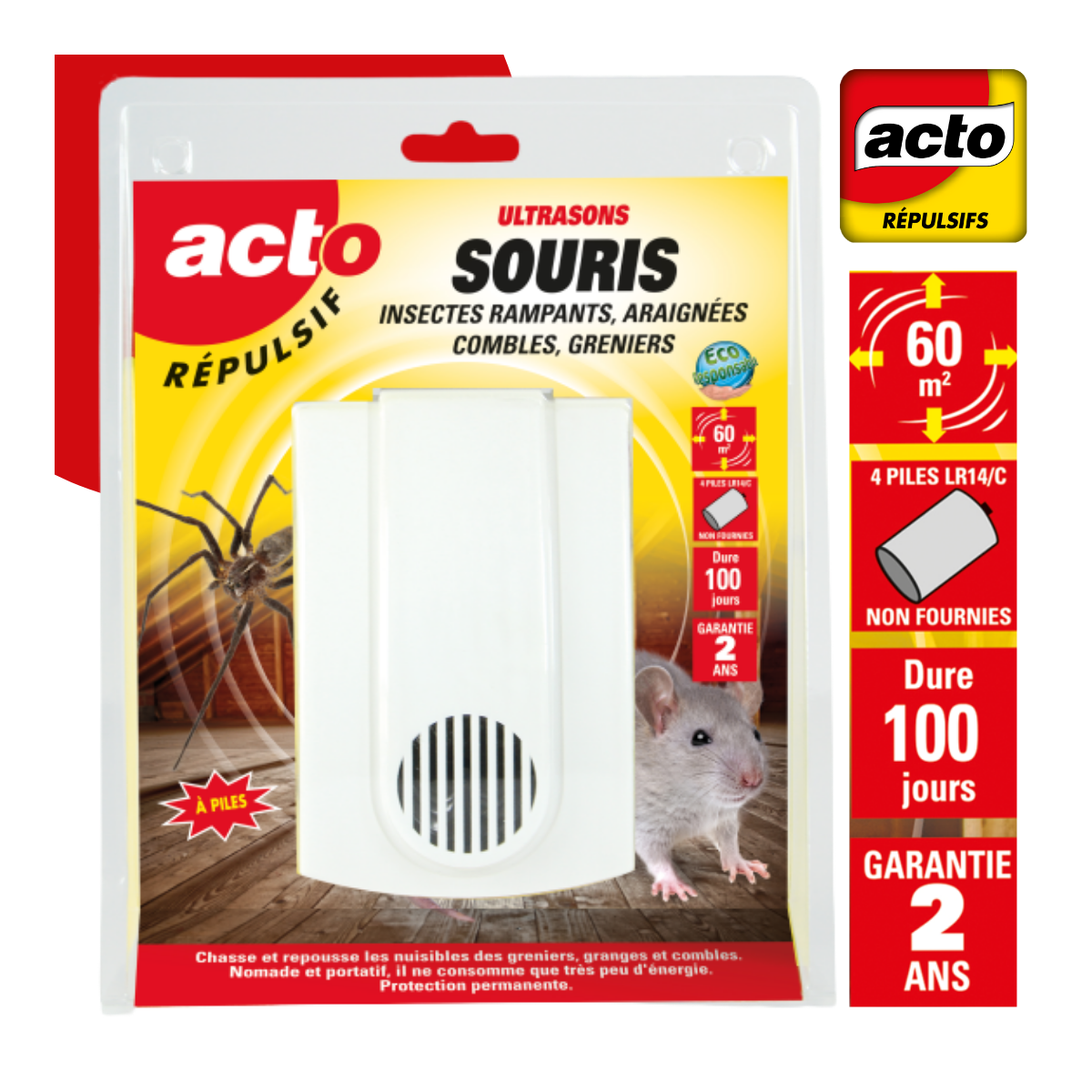Acto - RETRO Répulsif Ultrasons Souris, Insectes rampants, Araignées spécial Combles et Greniers - Image 3