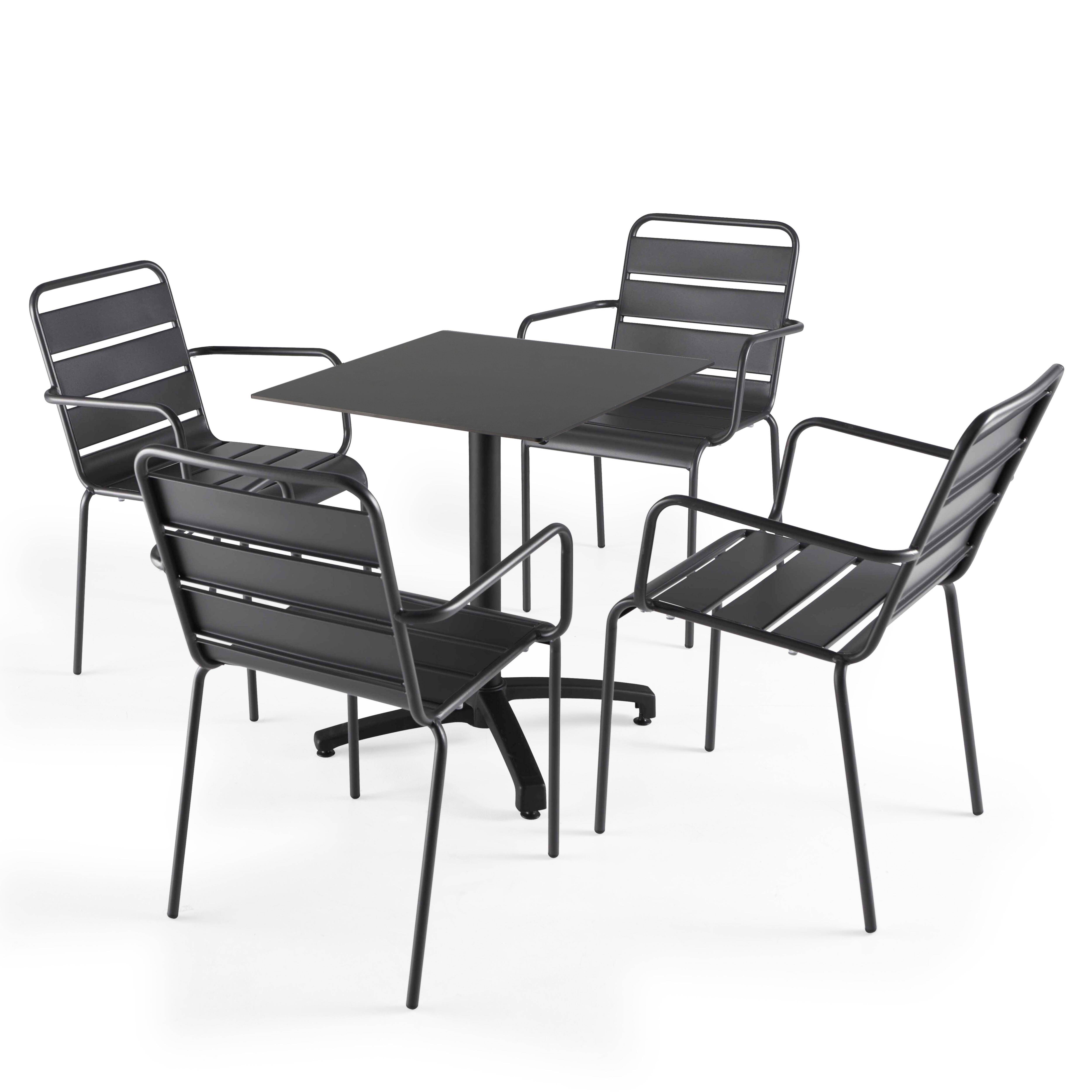 Oviala - Ensemble table de terrasse stratifié noir et 4 fauteuils gris - Oviala - Imagen 1