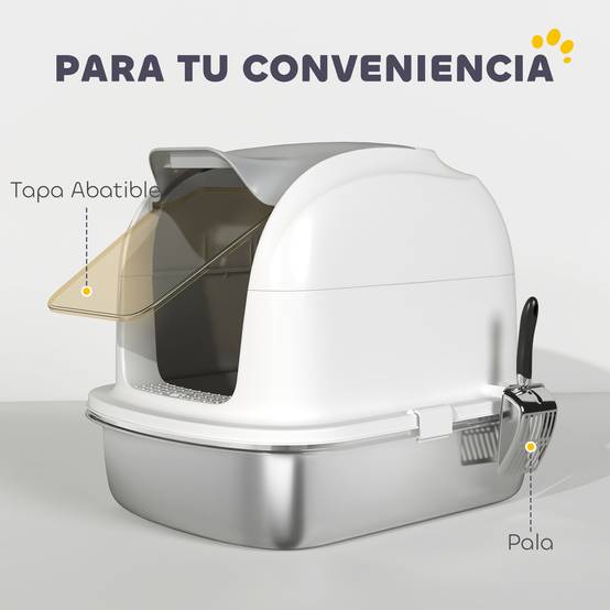 Maison de Toilette XL Acier Inoxydable Fermée pour Chat avec Couvercle Abattant et Pelle Blanc - ComfortXL Outdoor Living - Image 9
