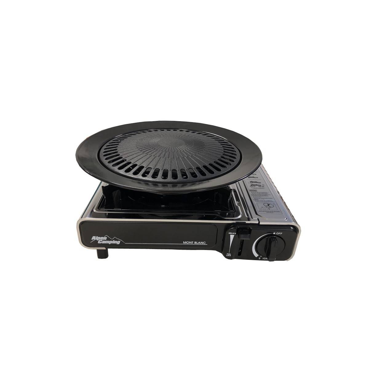Barbecue gaz Grill 2en1 Réchaud gaz piezo 2200W + Grille + 4 cartouches gaz 250g Butane Camping ALPEN - Imagen 5