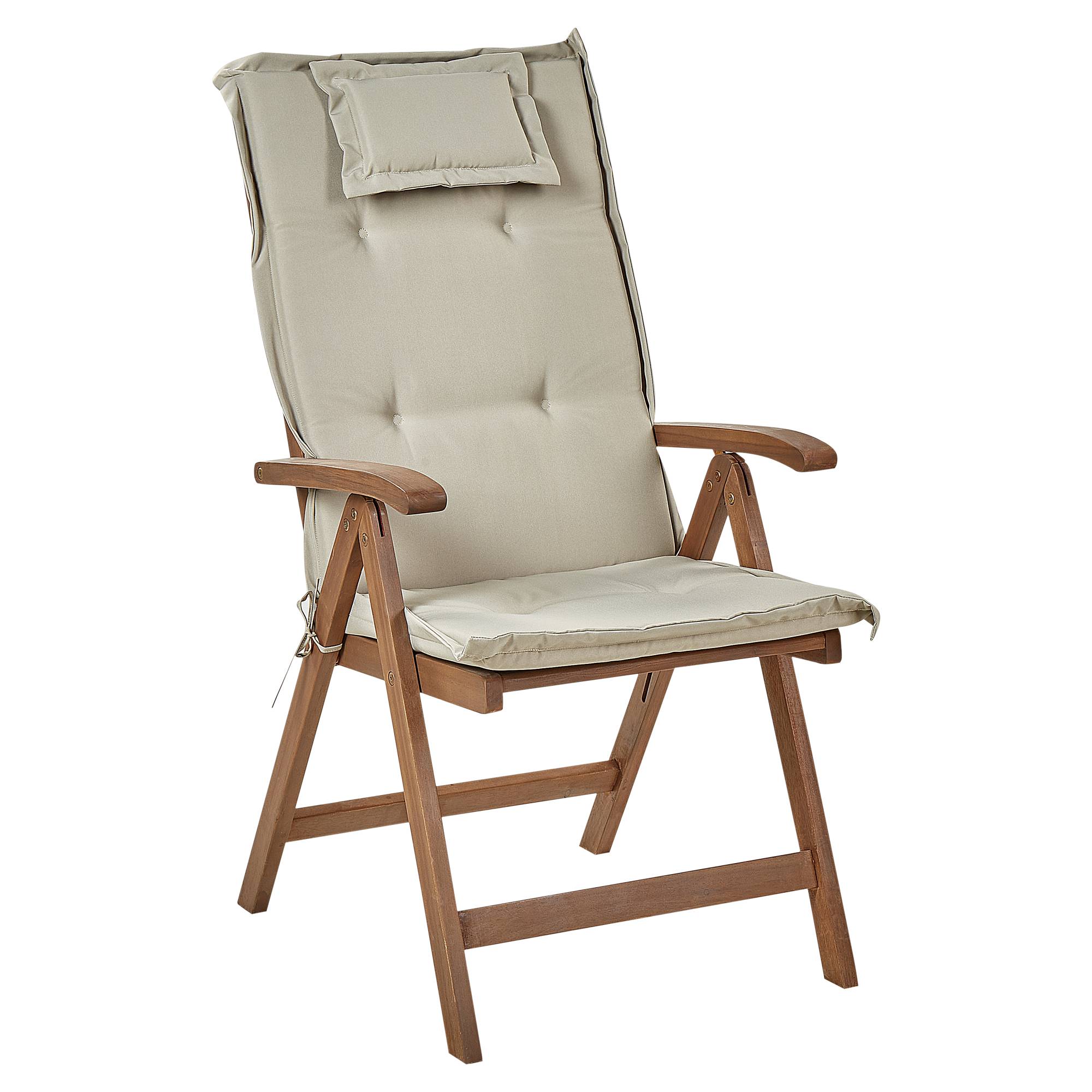 Beliani - Set de Jardin ou Terrasse en Bois d'Acacia Foncé Table et 2 Chaises Inclinables et Pliantes avec Coussins Taupe pour Tout Usage - Imagen 4