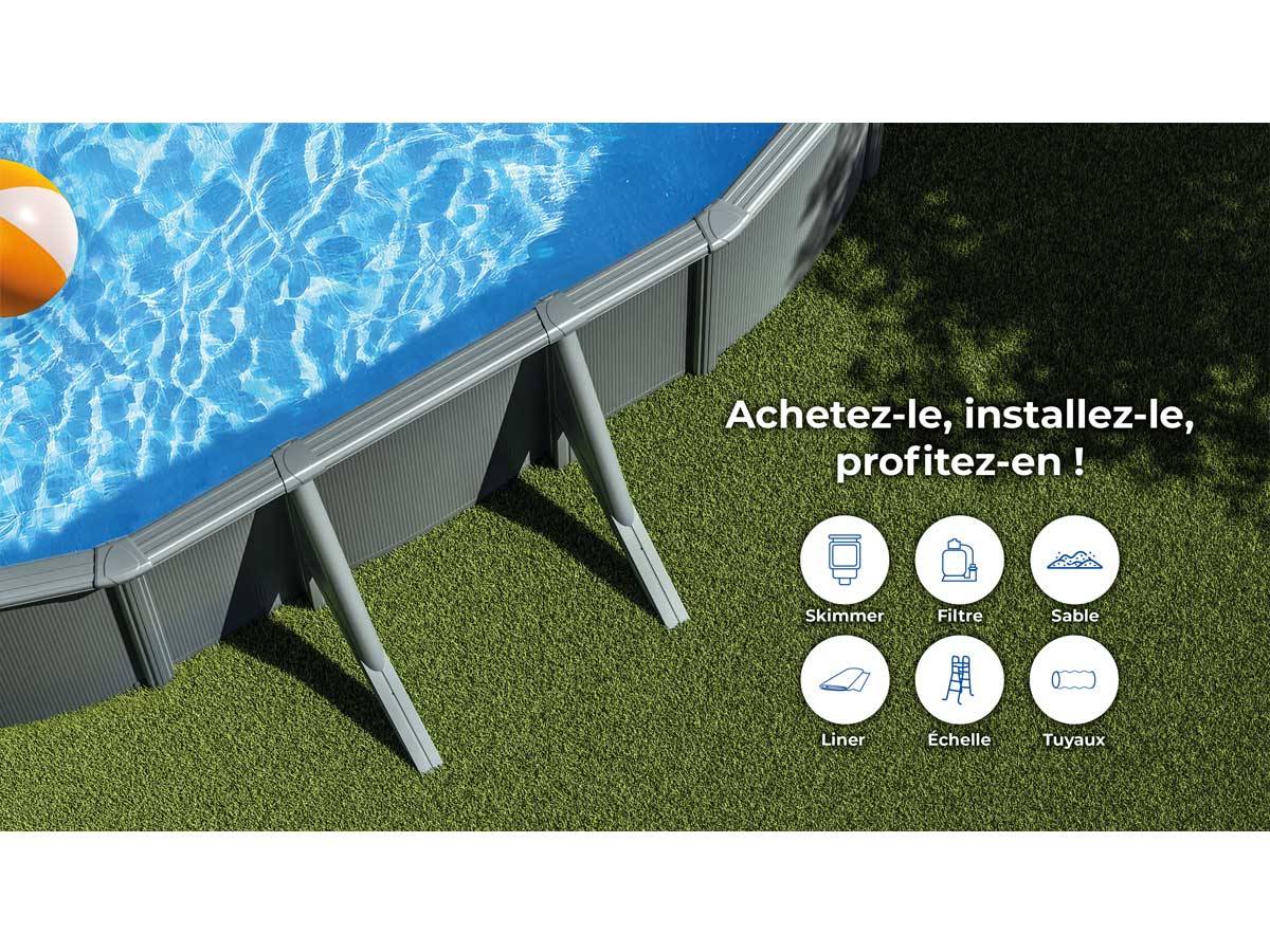 Gré - Piscine acier gris anthracite Louko ovale 7,44 x 3,99 x 1,22 m - Gré - Imagen 4