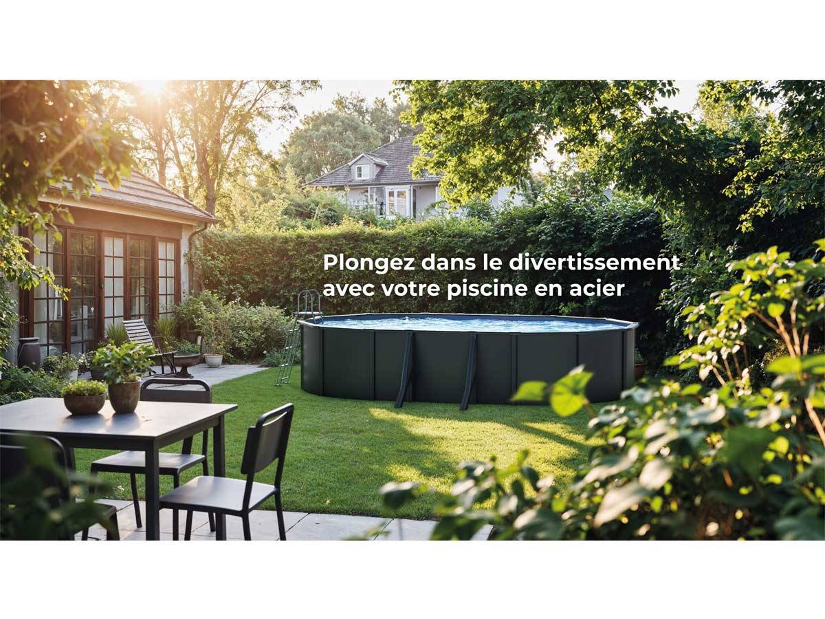 Gré - Piscine acier gris anthracite Louko ovale 7,44 x 3,99 x 1,22 m - Gré - Imagen 2
