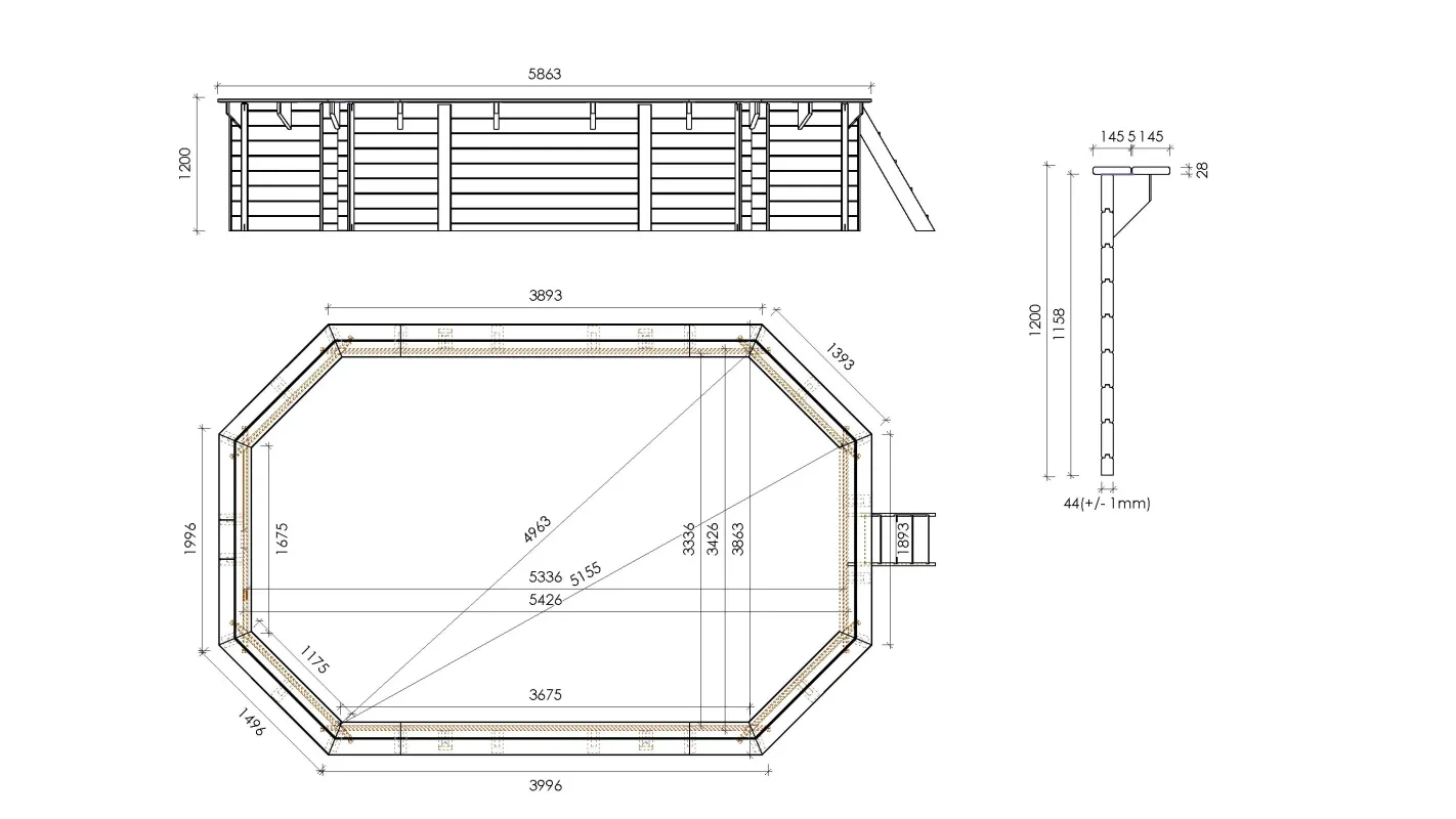 Altanka - Piscine en bois 5,86x3,86 - H.1,20 m - avec filtration - BAS747OSPI - Imagen 6