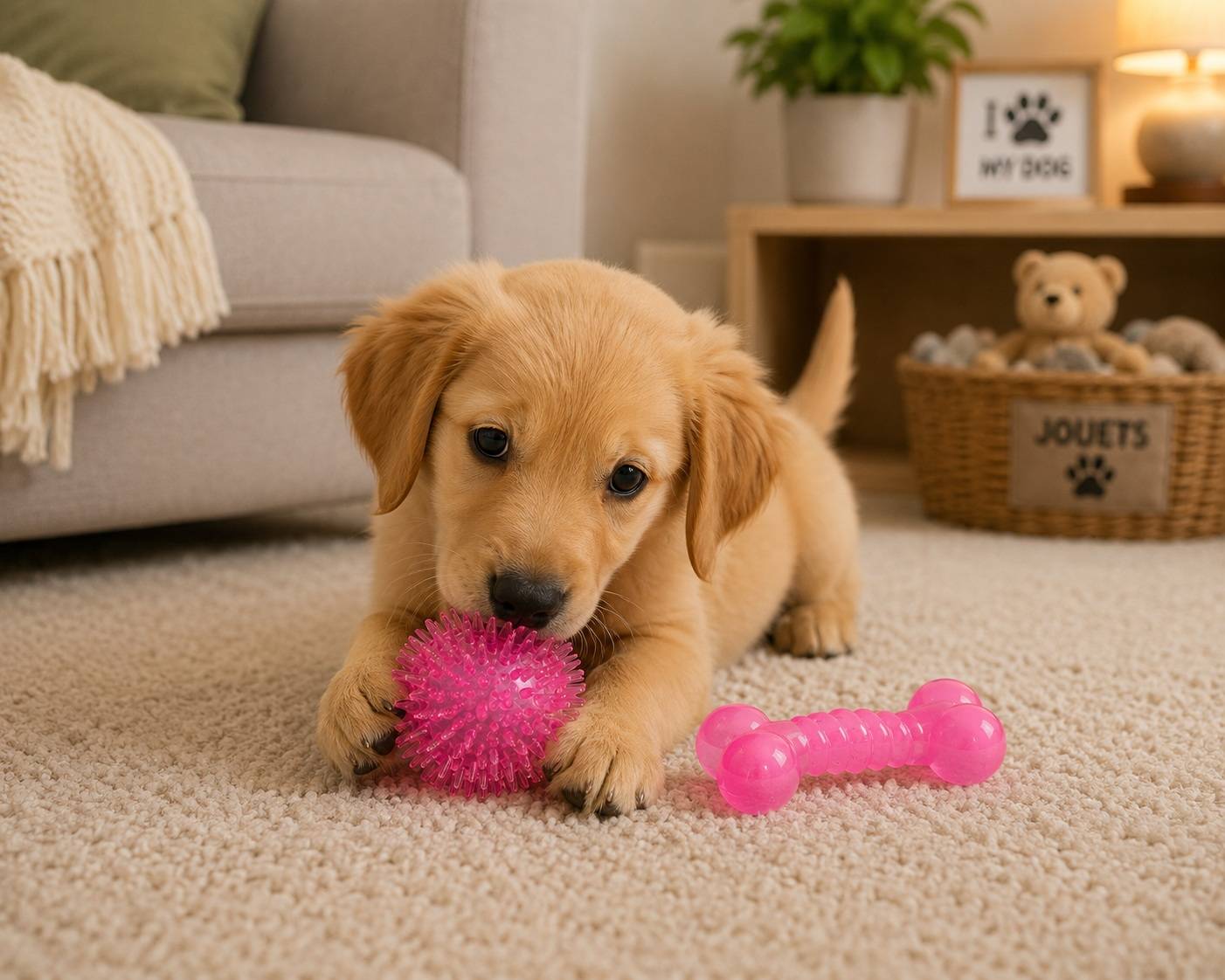 Set de 2 jouets balle et os rose 13 x 8 cm pour chien - Image 2