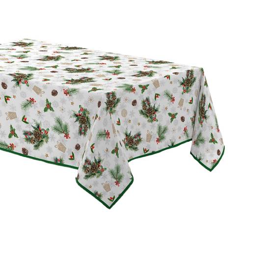 Sans Marque - Nappe rectangulaire antitache et infroissable Flore d'hiver - 150 x 240 cm - Blanc et vert - Douceur d'intérieur - Image 1